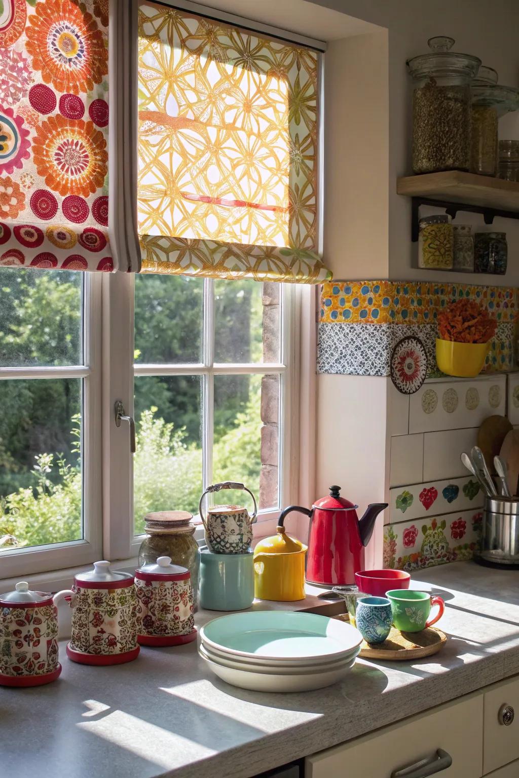 Patterned shades inject character and appeal to any kitchen setting.