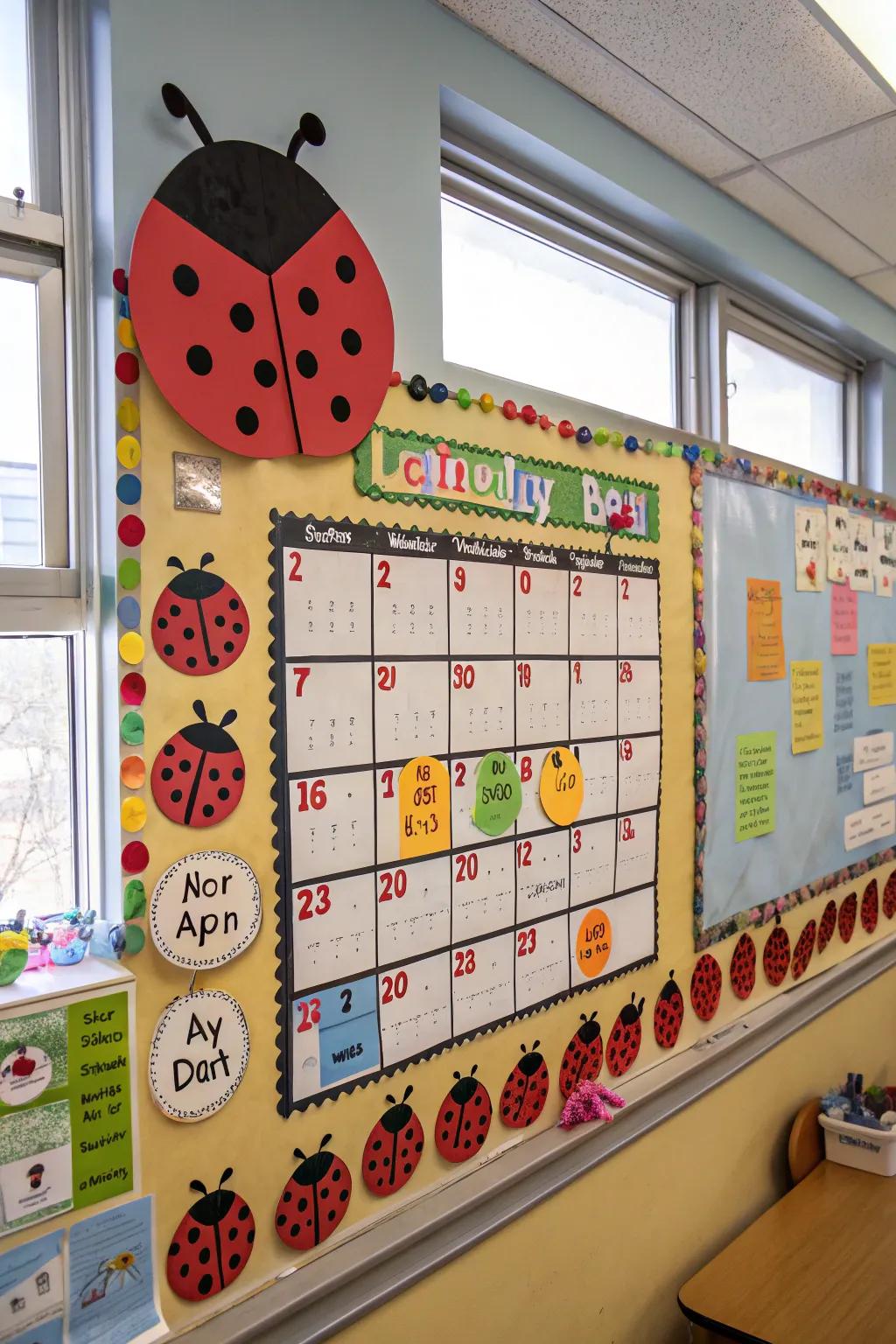 A charming beetle-themed calendar display to keep track of important dates.