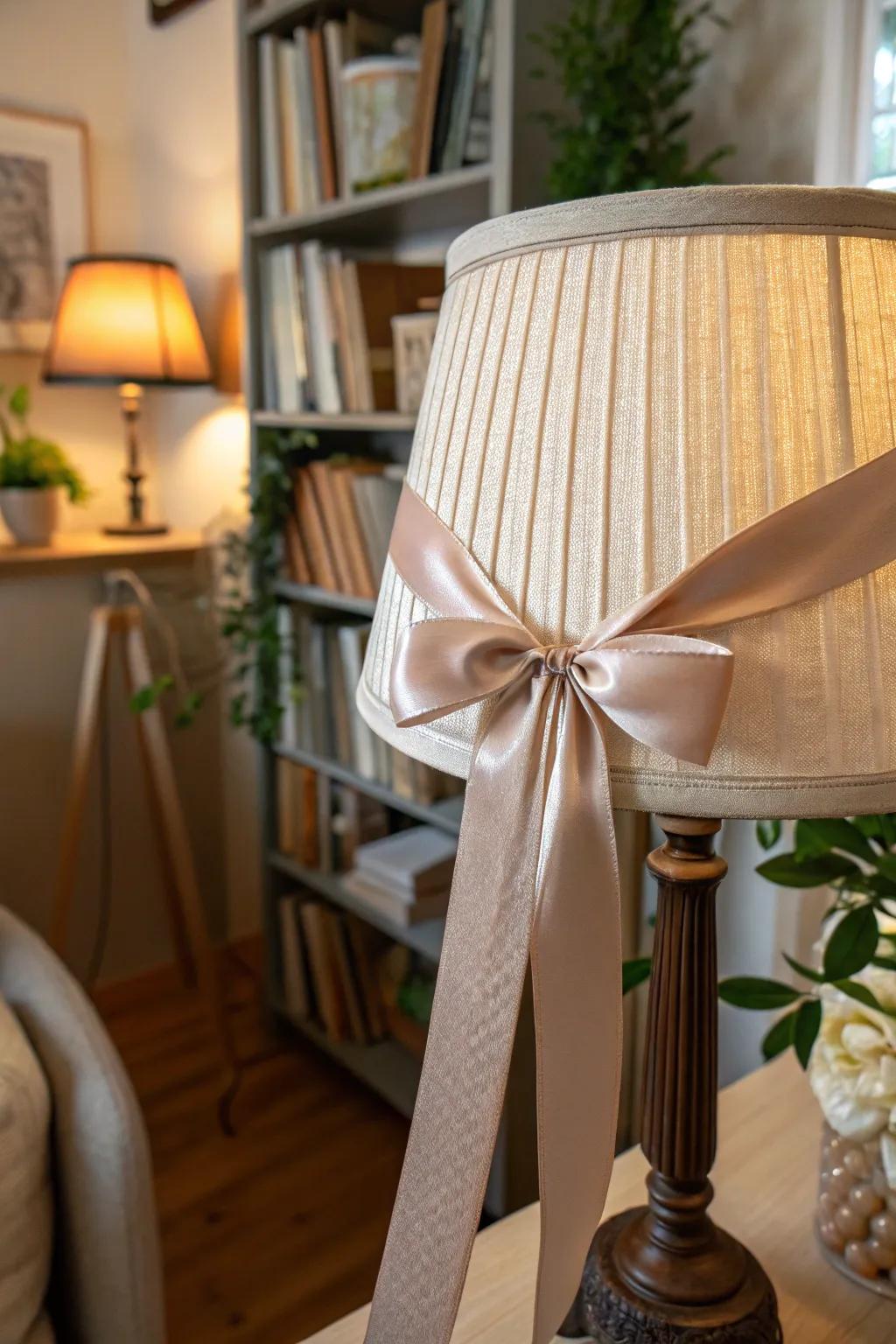 Achieve a stylish aesthetic using a textile-enclosed lampshade.