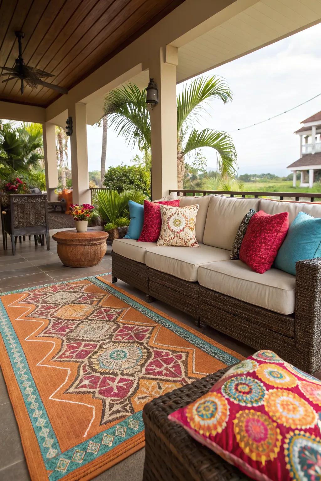 Personal touches enrich the warmth and flair of this lanai.