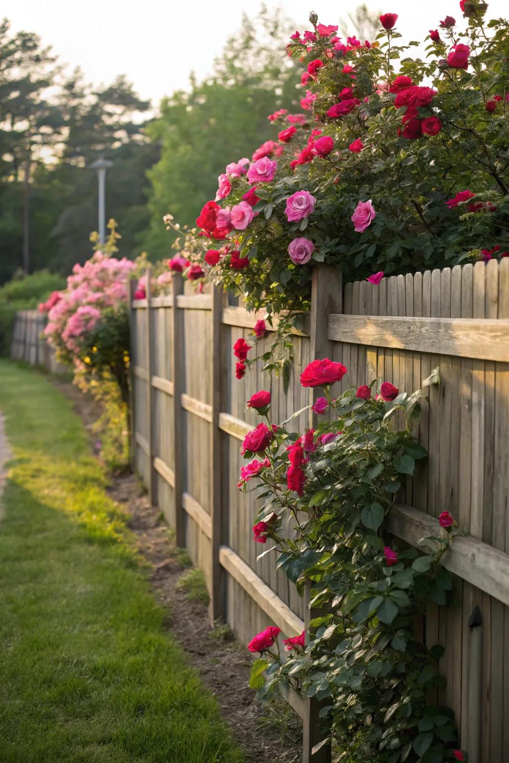Knockout roses enhance privacy while adding beauty.