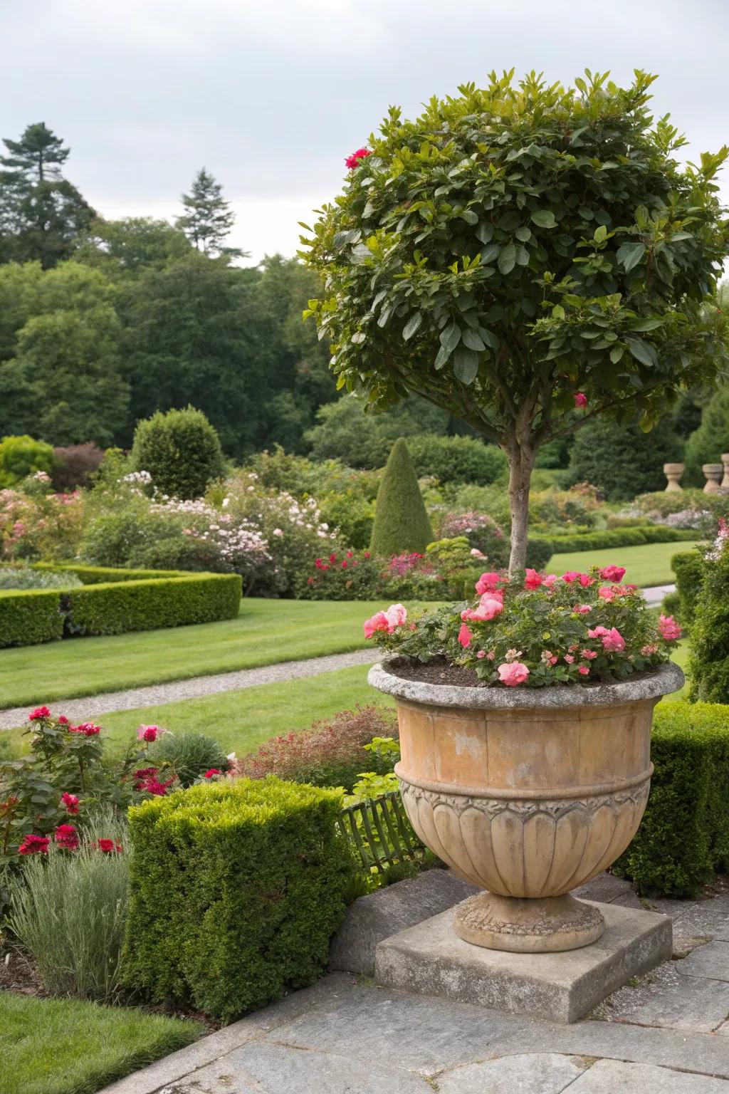 Over-sized planters create impactful statements in any garden setting.
