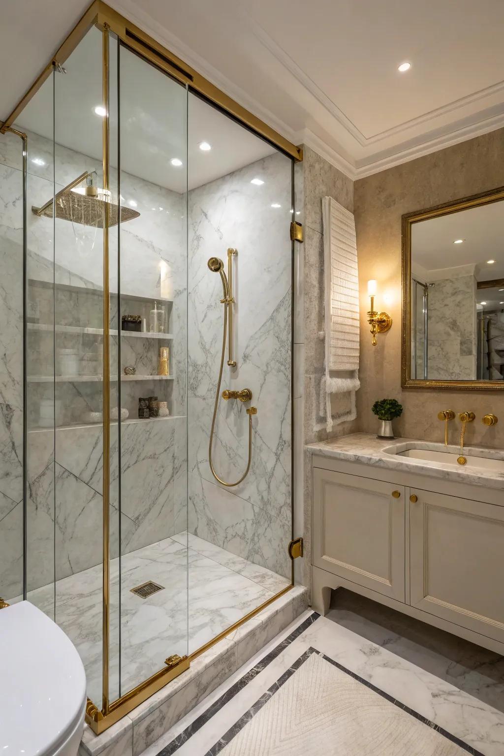 Marble and stone bring sophistication and texture to your shower.