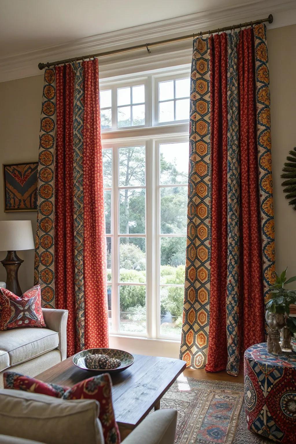 Create an impression with striking patterned curtains.