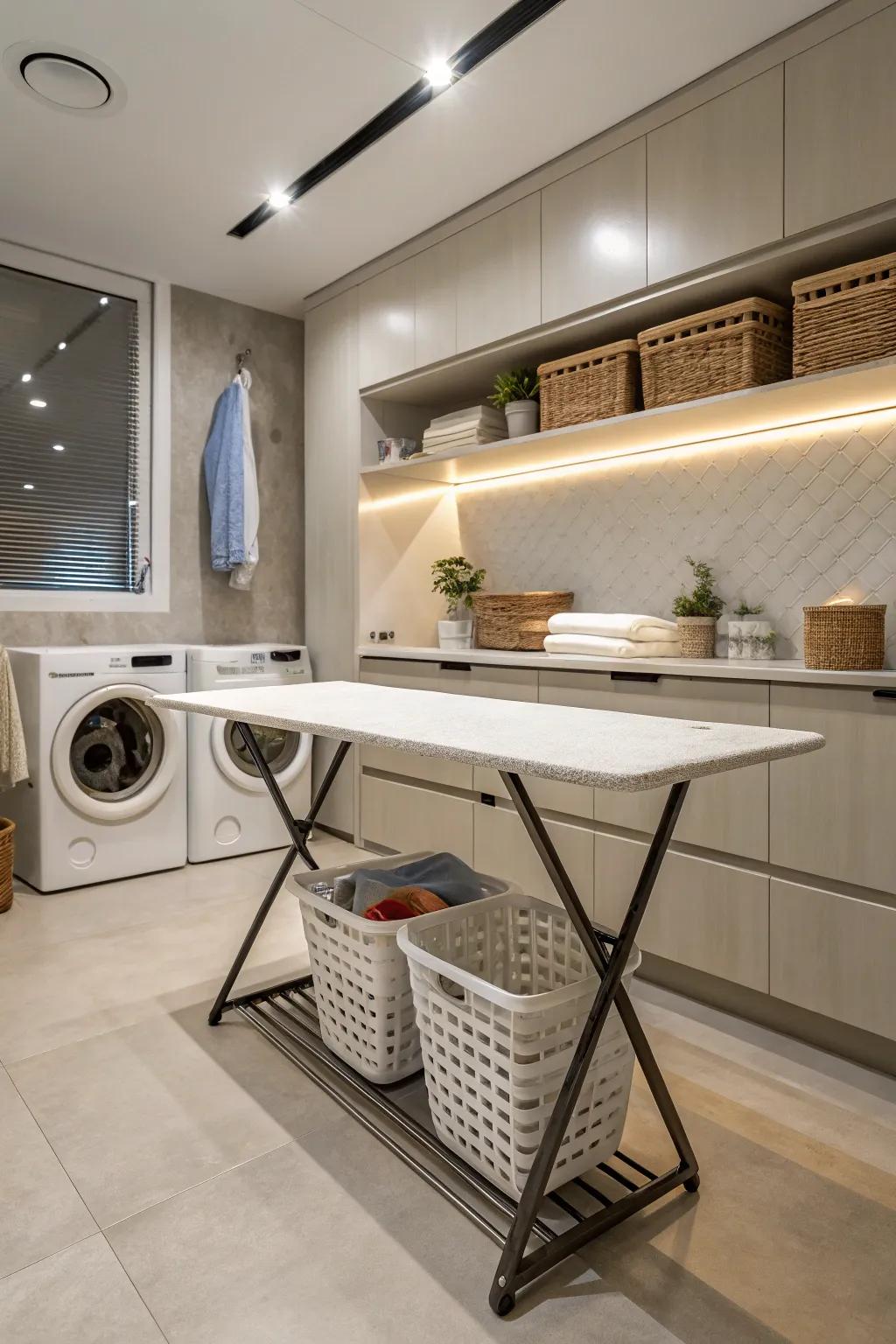 A modern folding table brings elegance to the space.