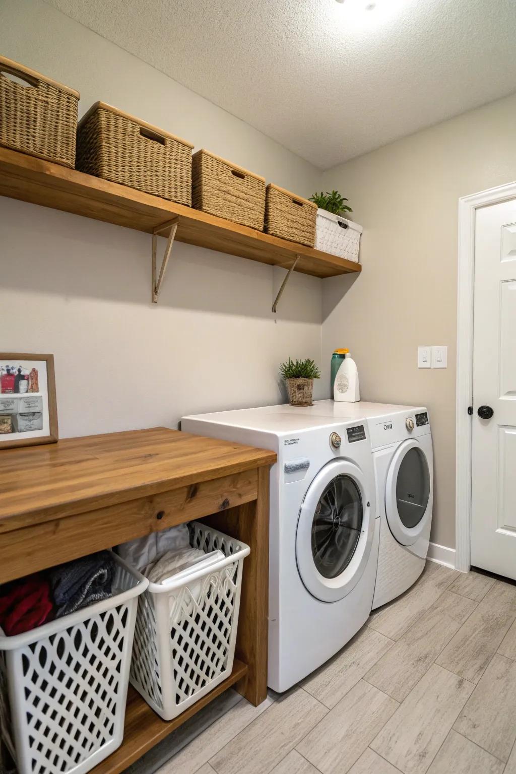 A practical folding station simplifies laundry tasks.