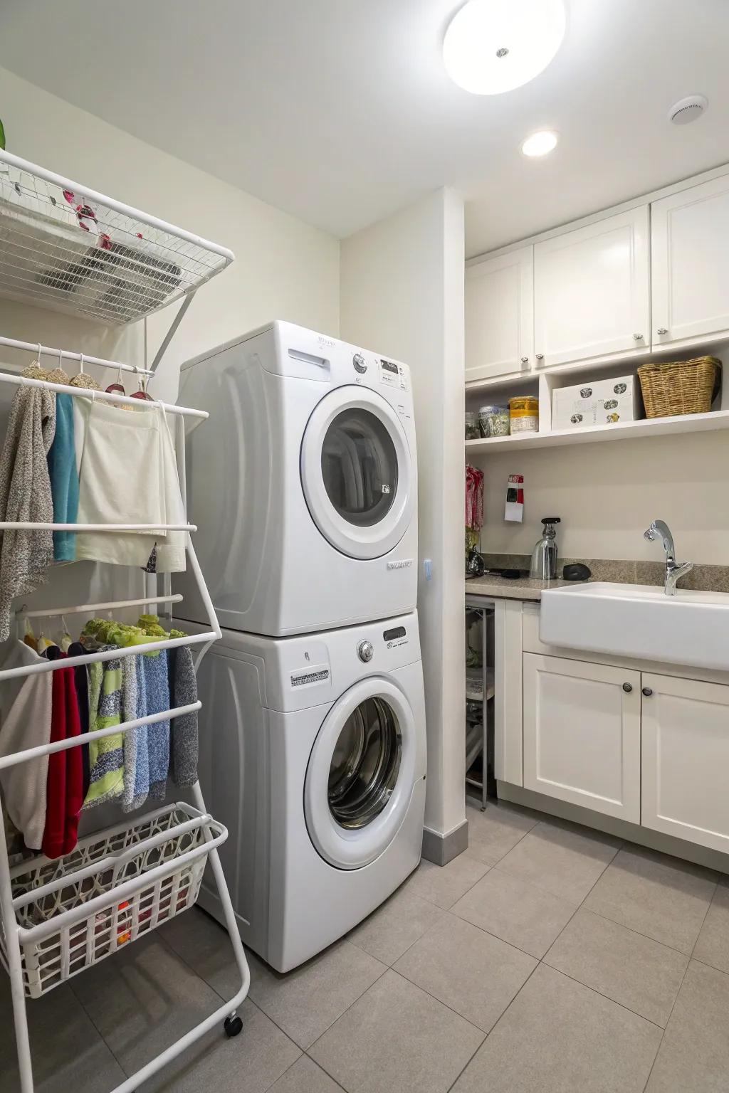 A stylish and useful built-in drying frame for your laundry needs.
