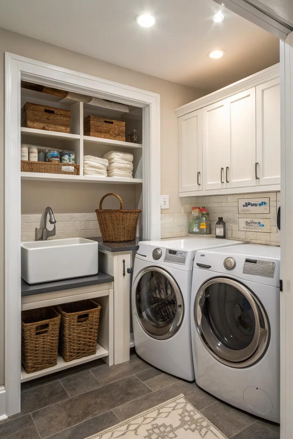 A multi-purpose sink provides practical functionality to your laundry room.