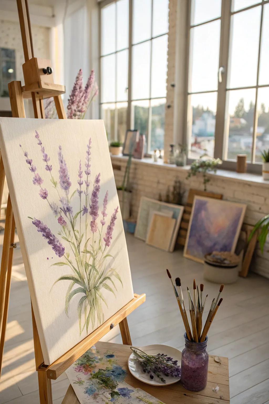 Watercolor lavender sprigs, capturing the plant's gentle essence.