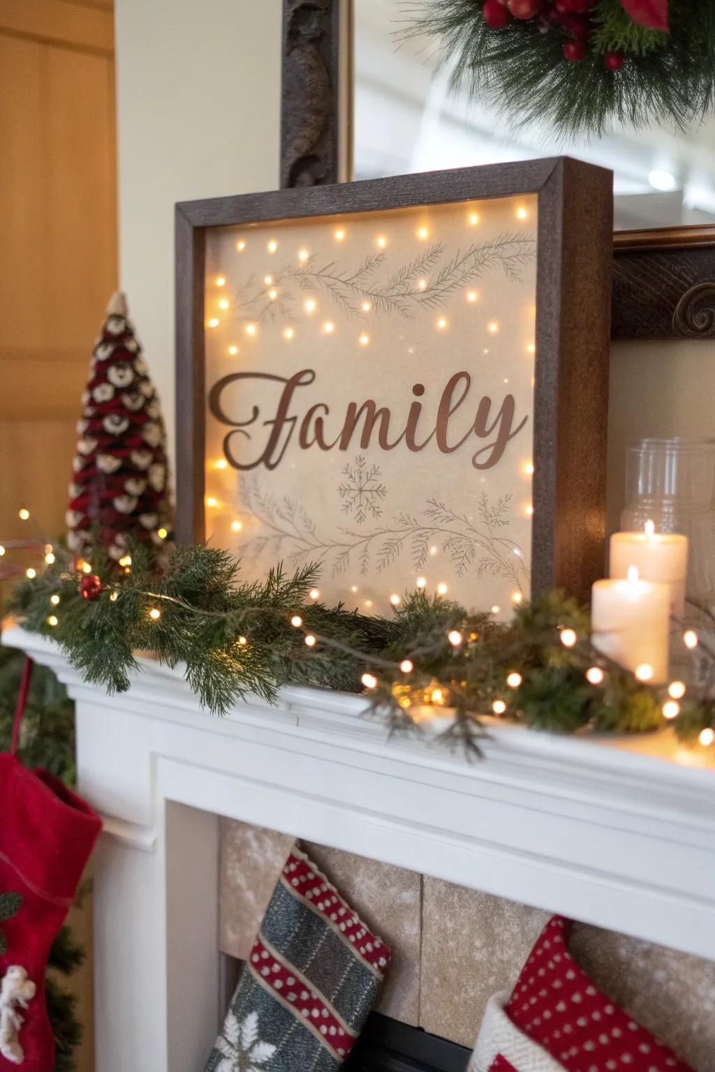 A bespoke shadow box exhibiting a family-centric element