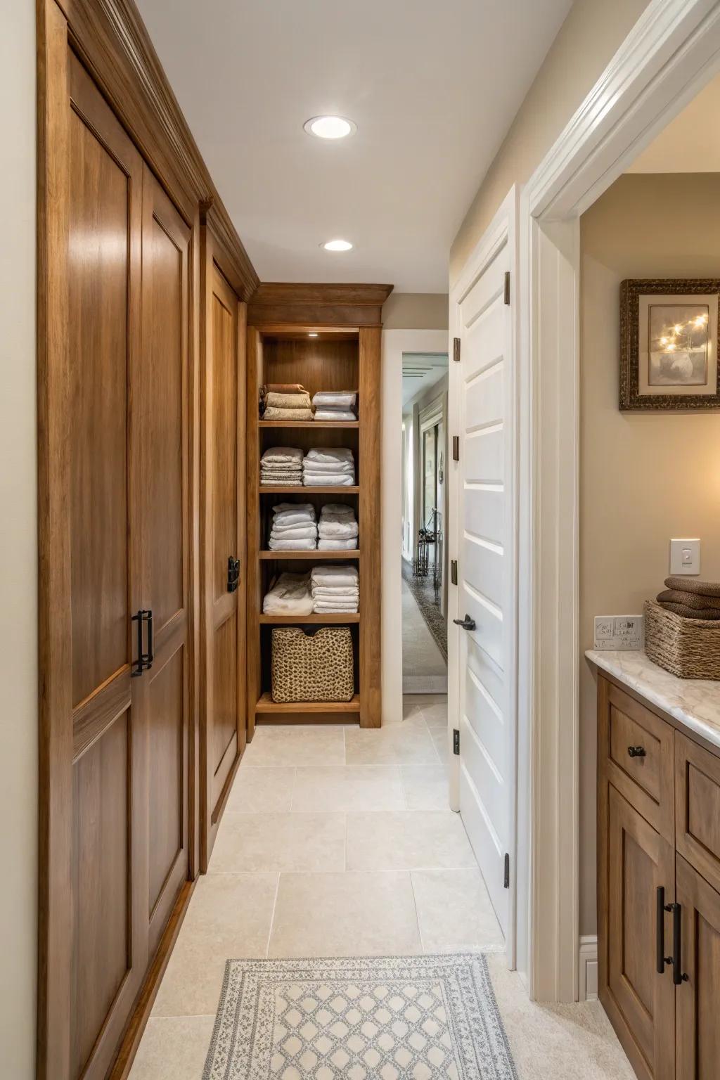 Bespoke fixtures provide a custom and unified design for your linen closet.