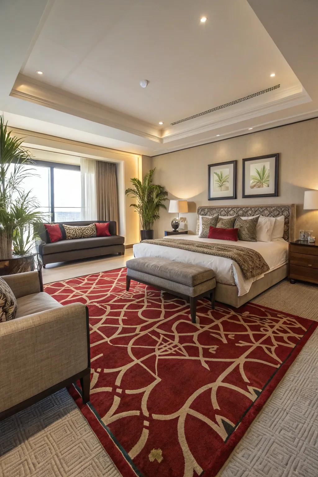 A floor covering acts as a visual separator and enhances the room’s coziness.