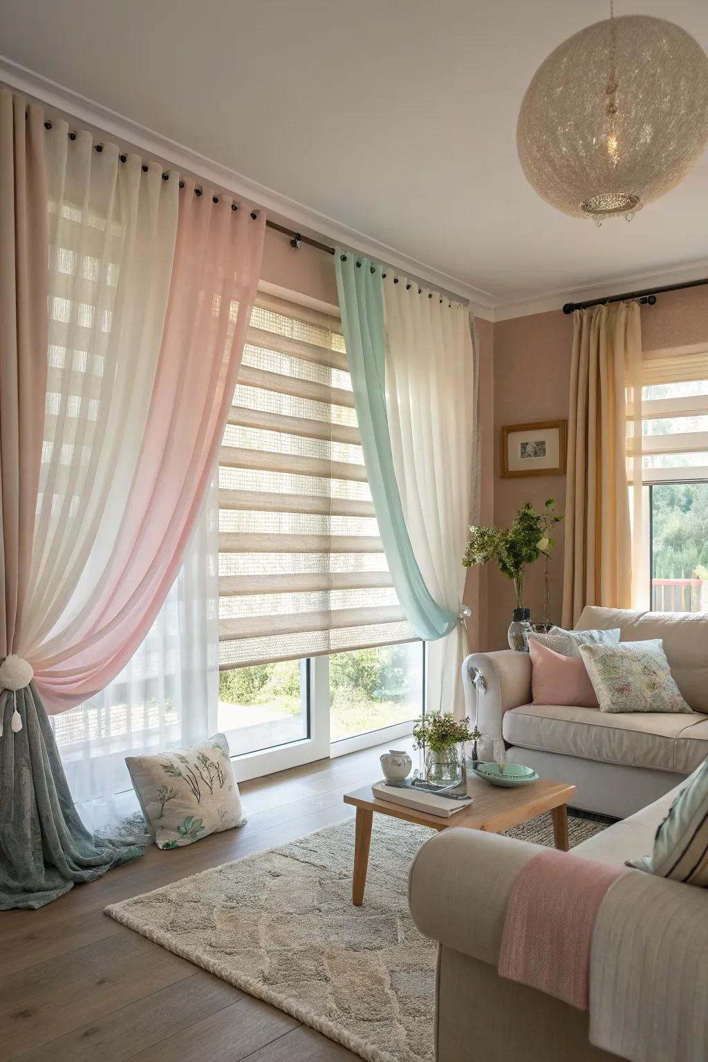 Layered window treatments for a luxurious look.