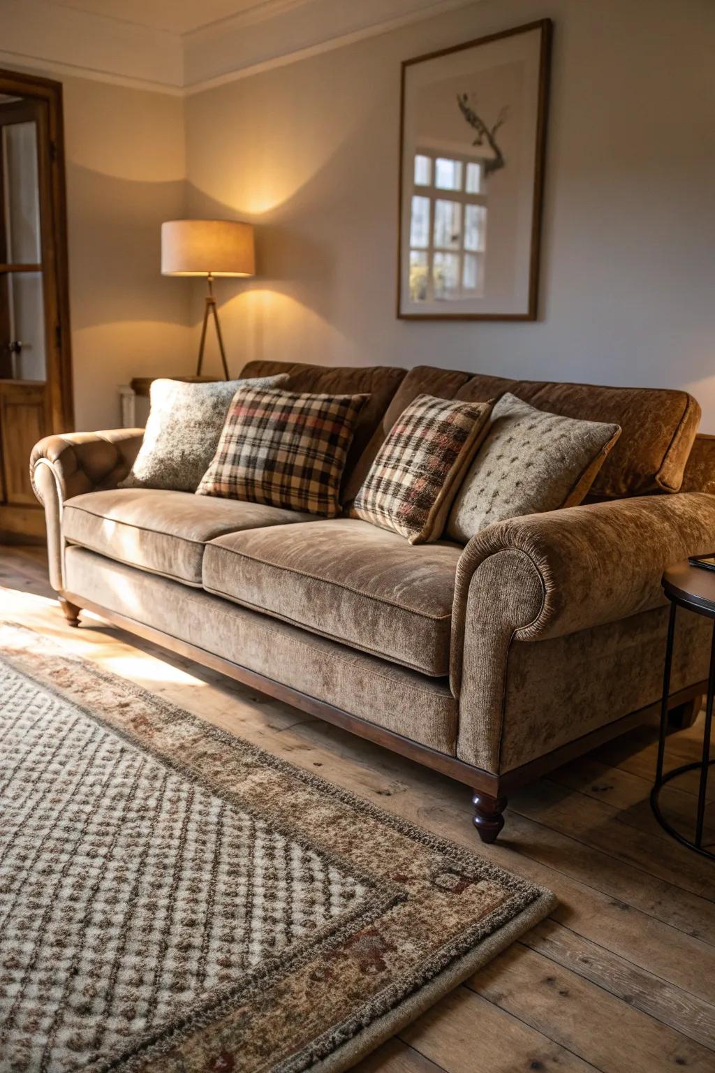 A blend of materials for a cozy and stylish living area.