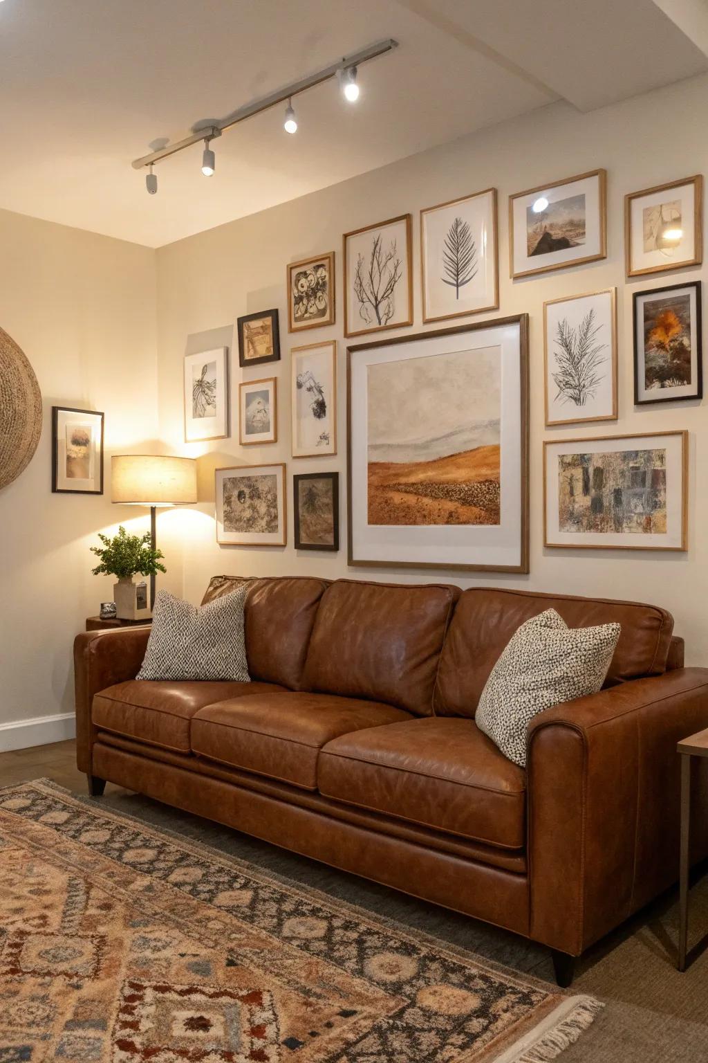 Art enriches the aesthetic allure of the lounge space, creating a focal point.
