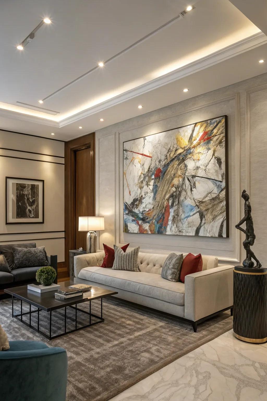 Creative artwork infusing personality into a living room.