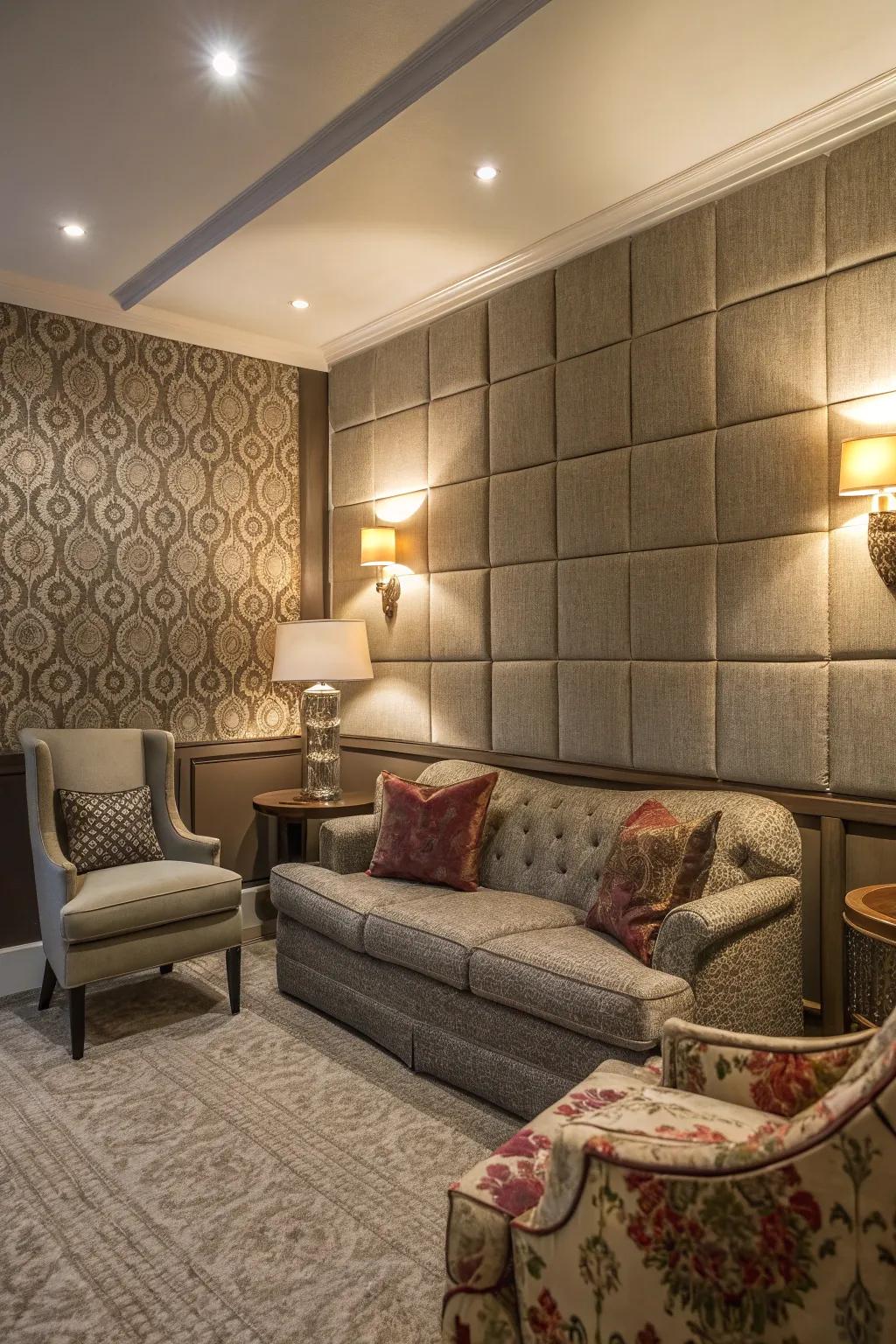 Cloth like panels contribute warmth and a sense of refinement.