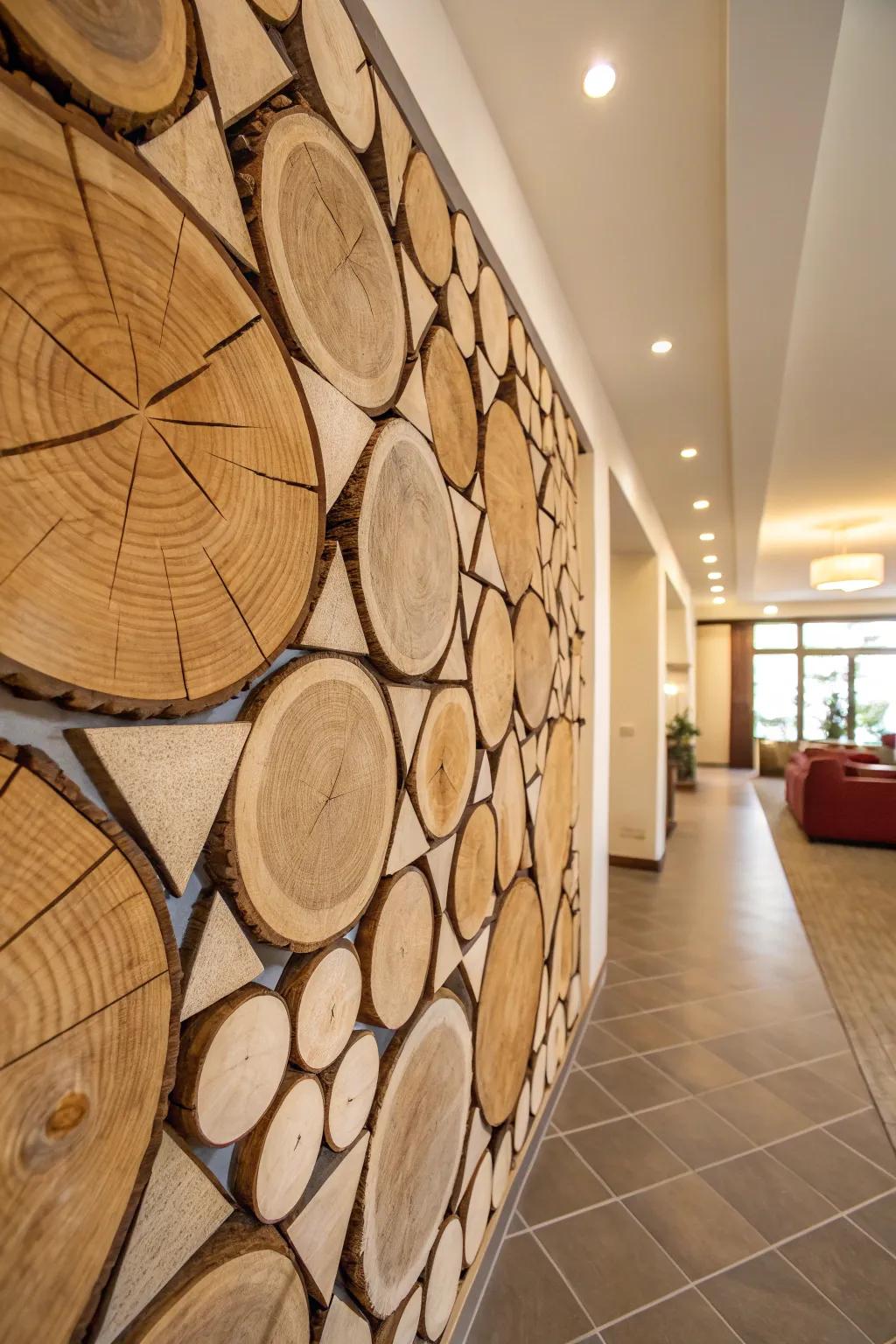 Artfully arranged timber pieces as a wall feature.