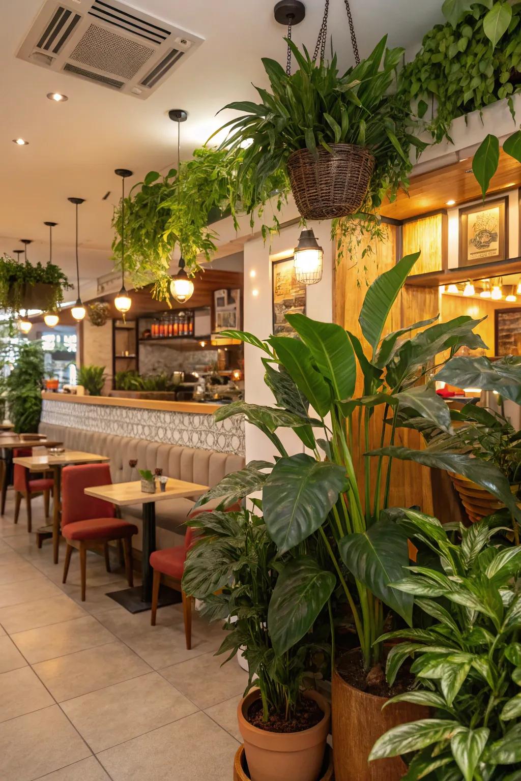 Indoor plants inject life and serenity into the space.