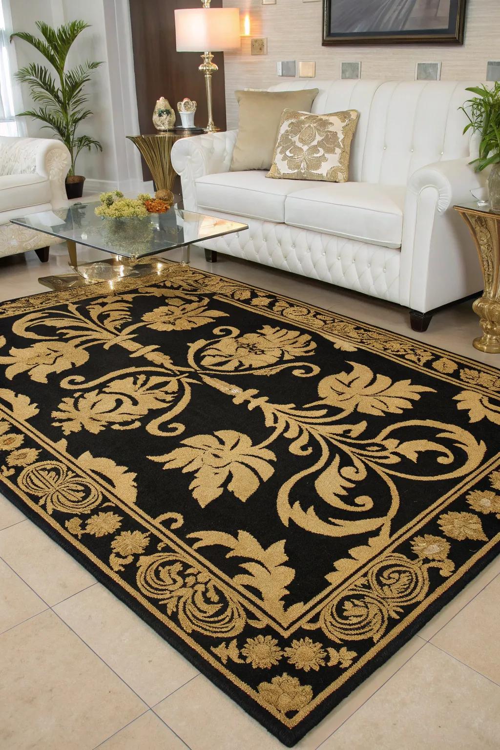 A lavish rug uniting the onyx and glimmer theme.
