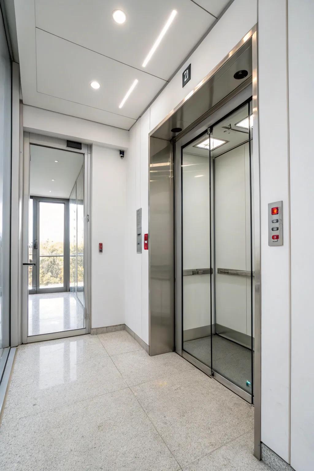 A minimalist take on elevator design focuses on simplicity and roominess.