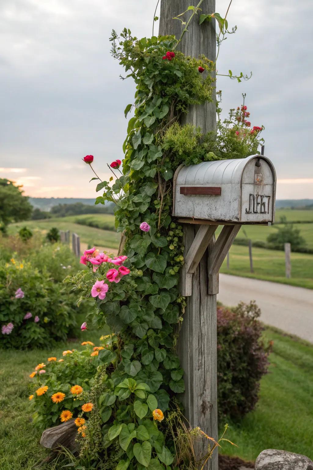 Climbing vines impart a dreamy, storybook quality to your mailbox.