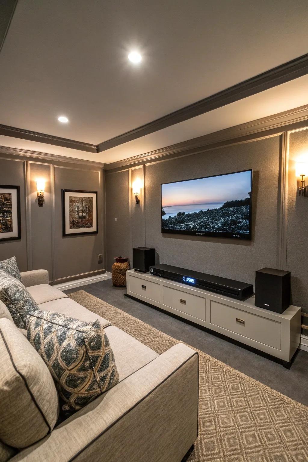 A small entertainment hub is ideal for movie evenings or gaming sessions.