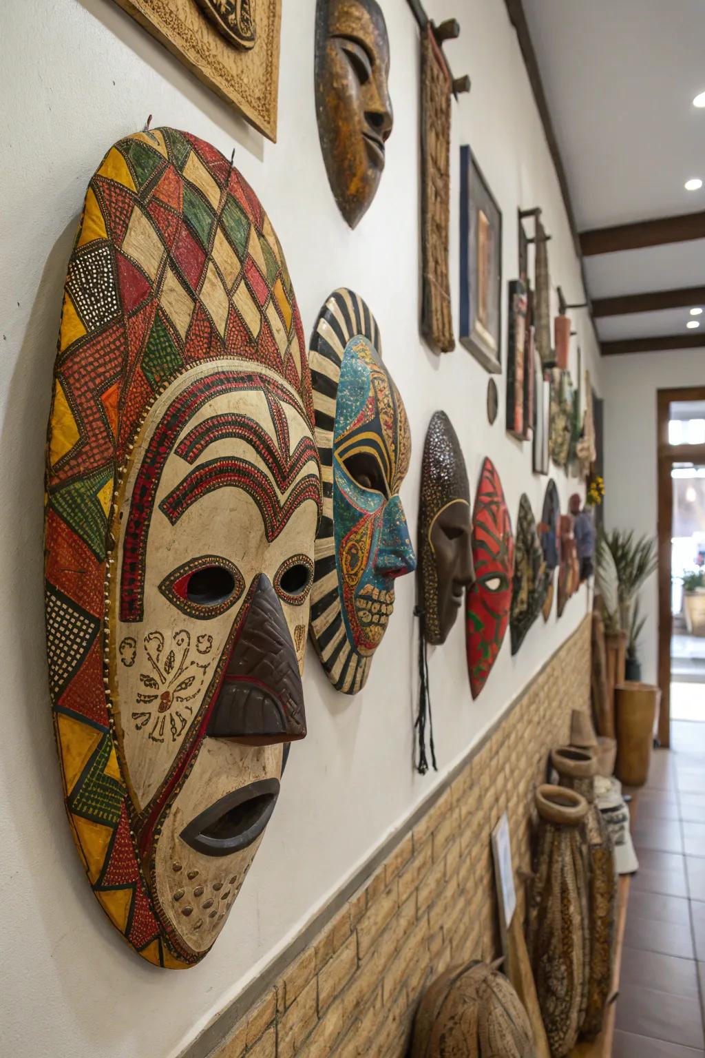 Bright colors and rich textures make these masks a focal point.