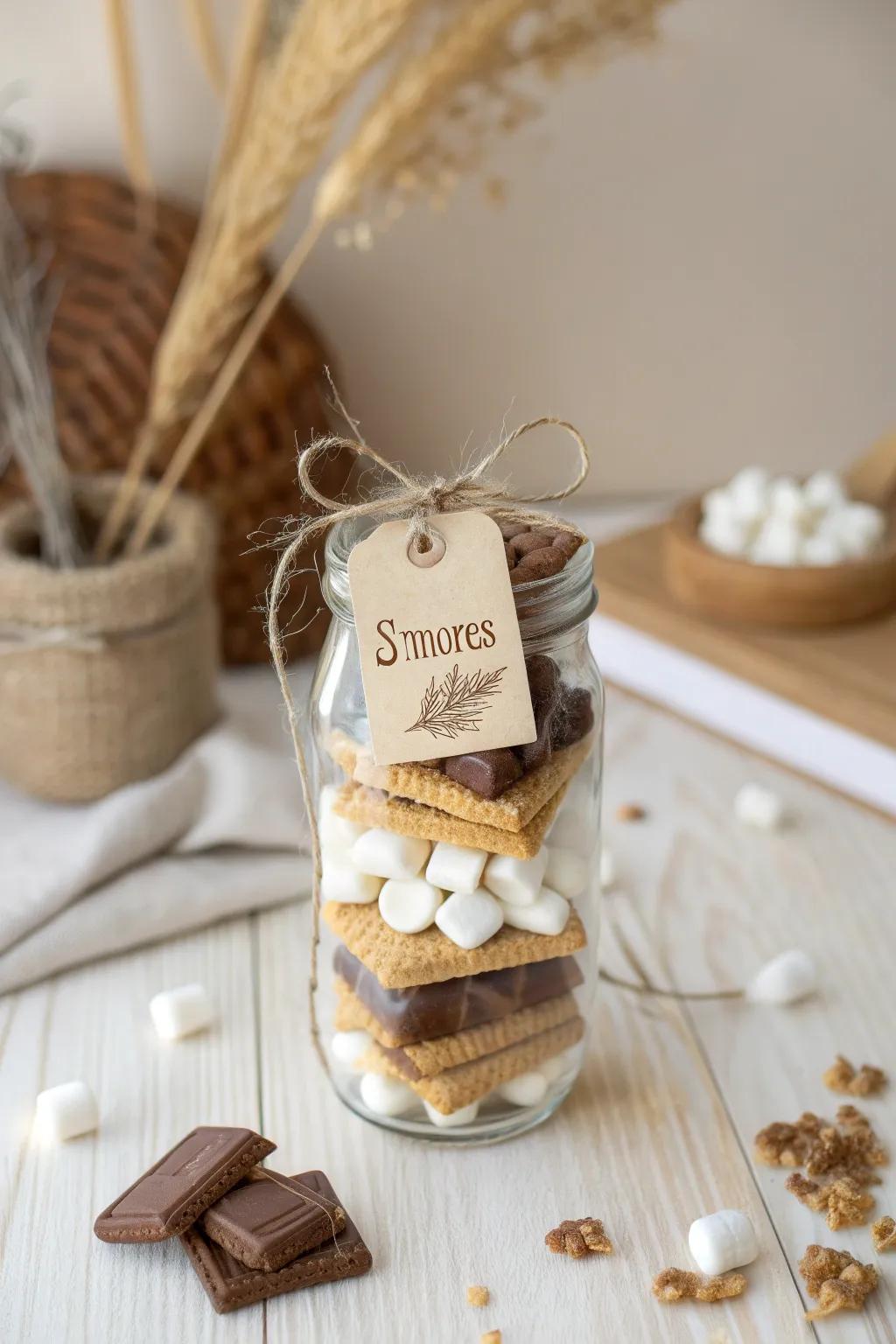 Gift the warmth of a campfire staple with this charming joyful confections set in a mason jar, perfect for a cozy, minimalist holiday surprise!