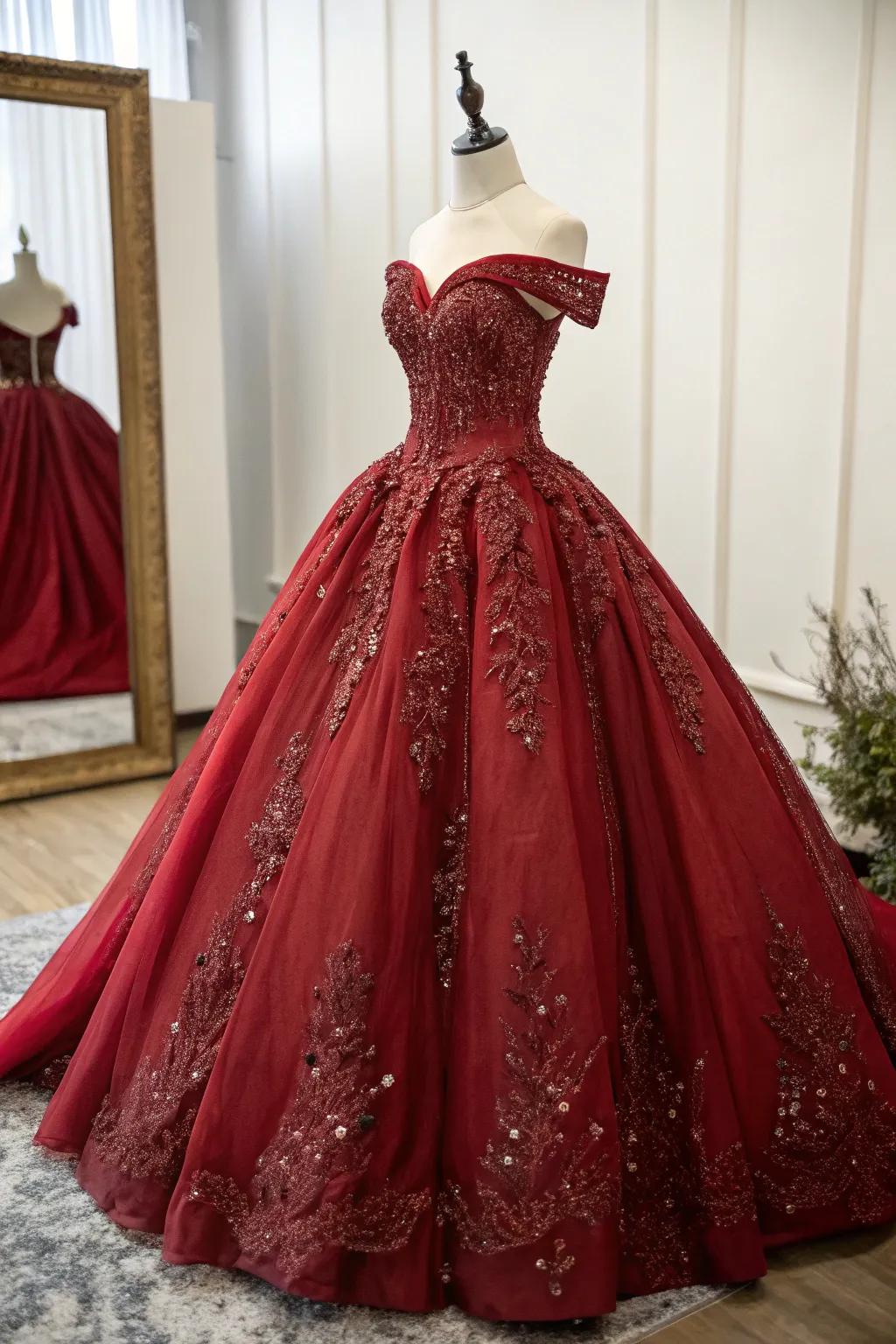 A show-stopping ball gown that is ready for a masquerade quincea&ntilde;era.