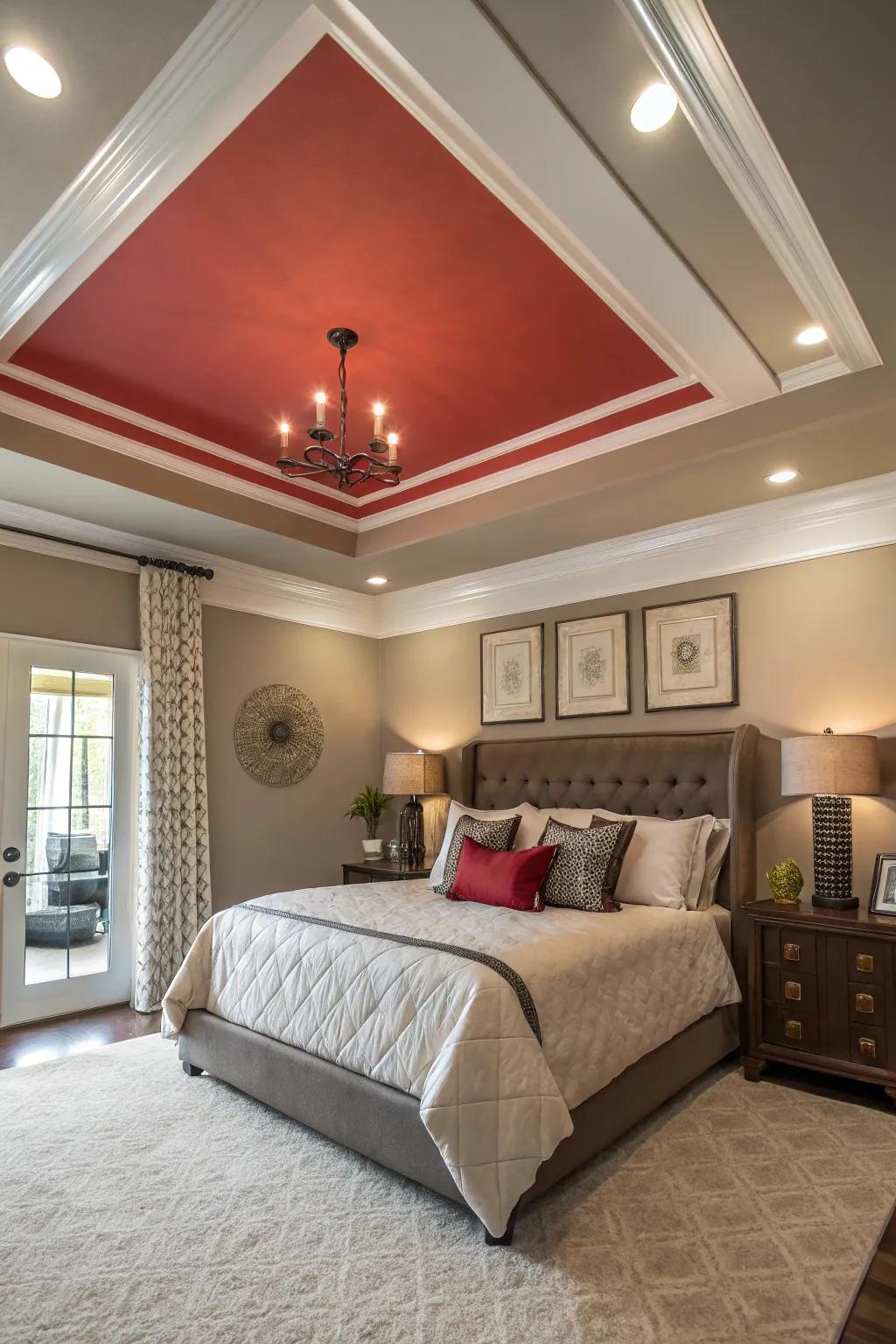 Contrast in shades showcases the architectural sophistication of a stepped ceiling.