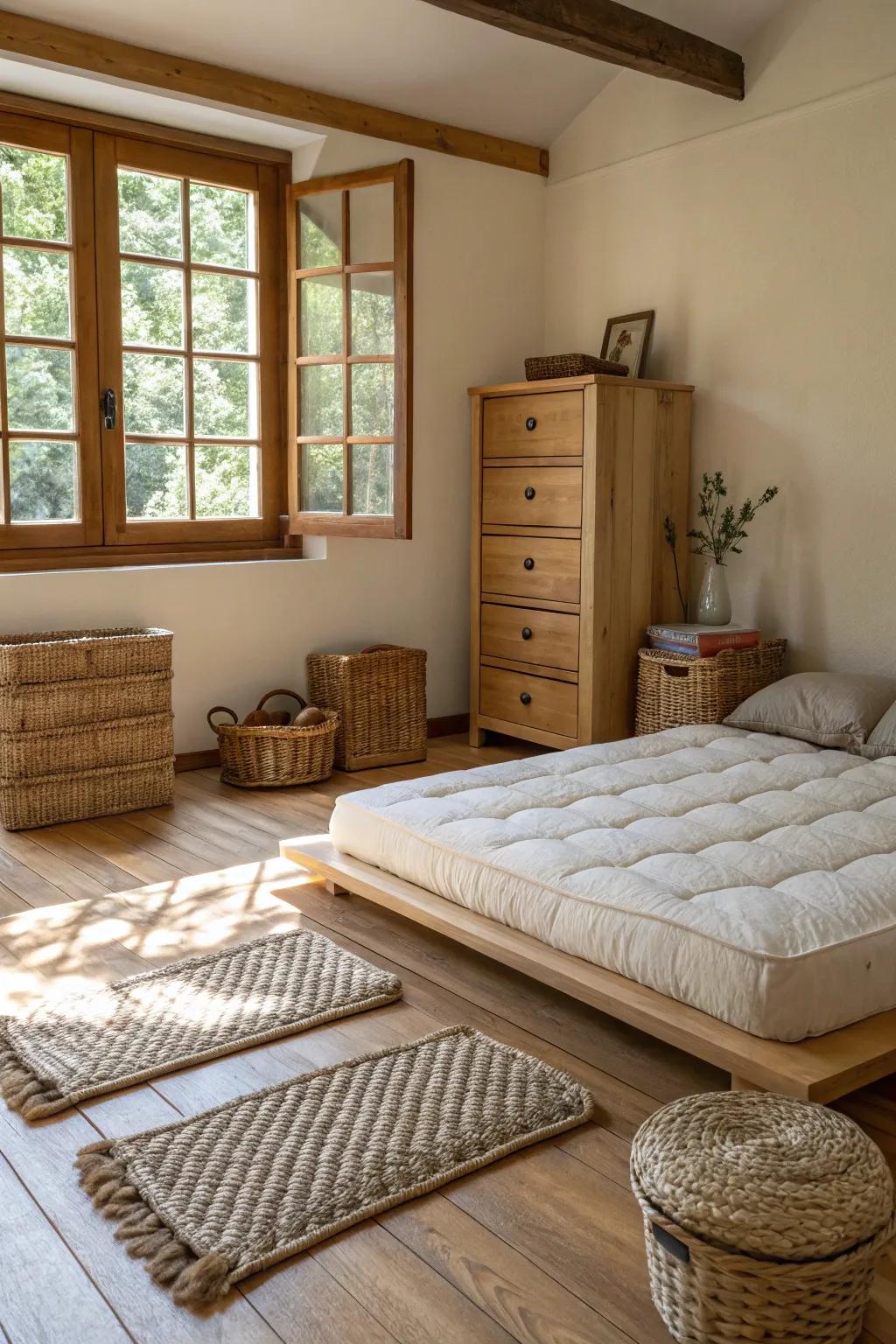 Natural elements enhance the room's warmth.
