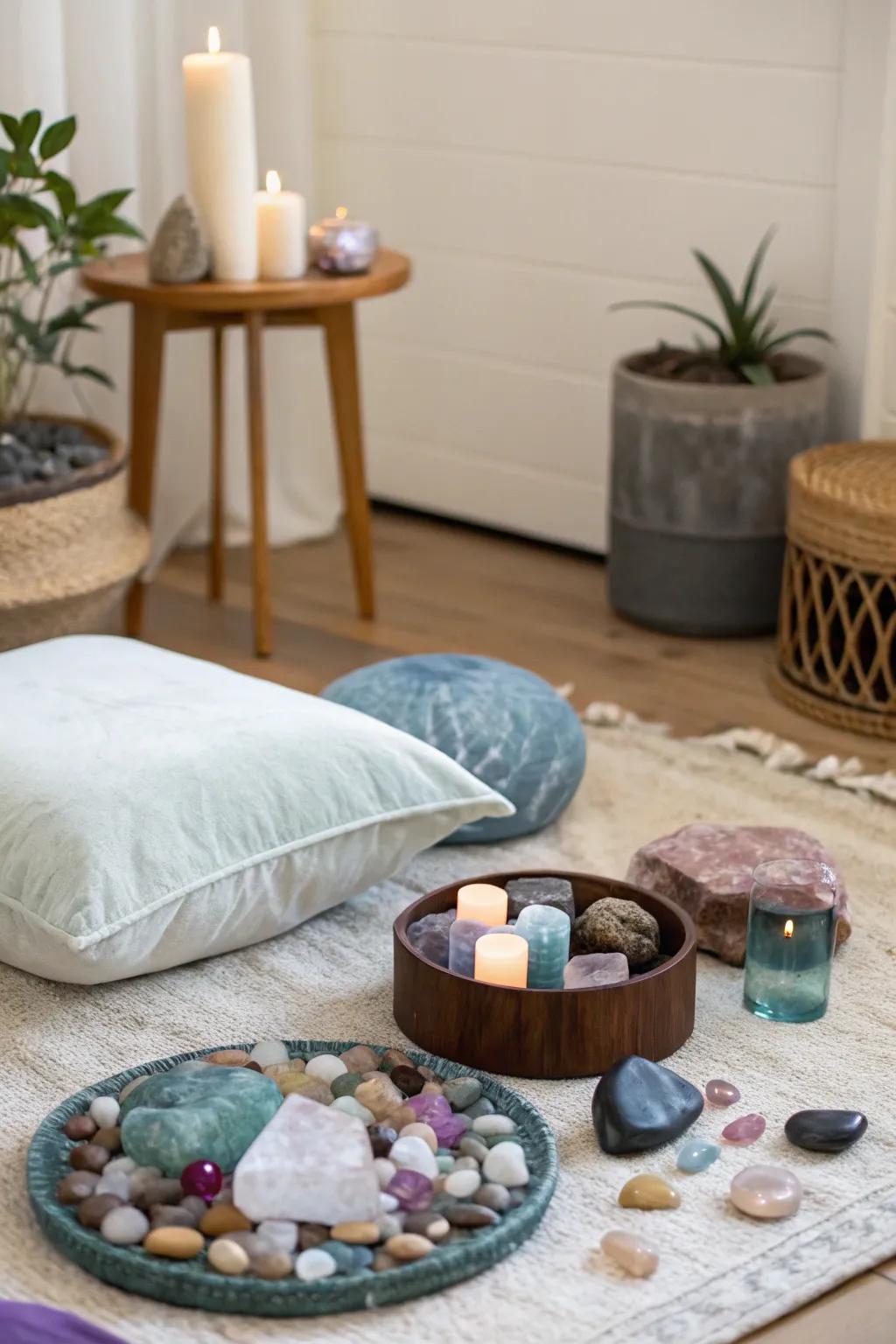 Elevate your meditation session by embracing grounding natural features.