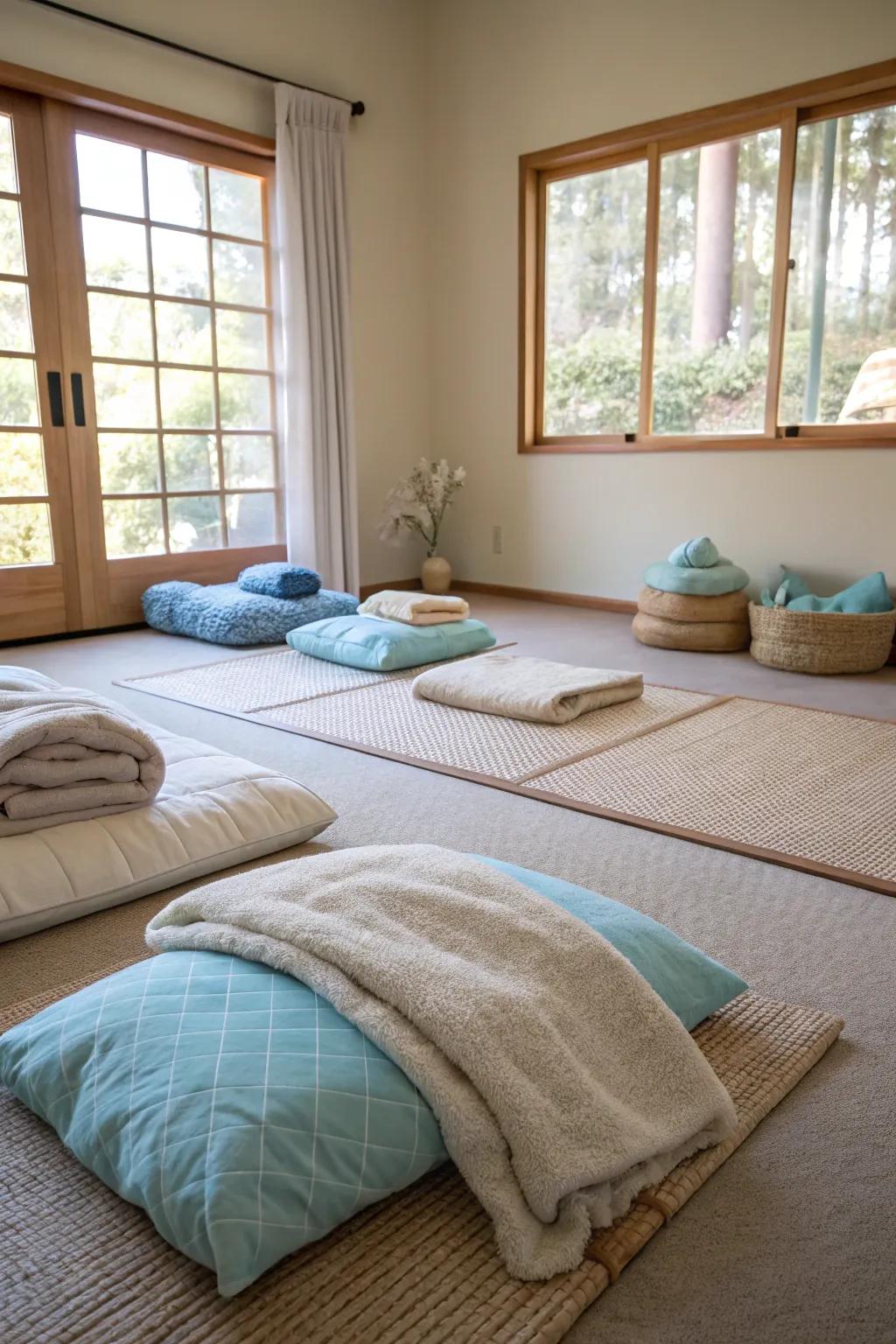 Soft materials add comfort and warmth to your meditation space.