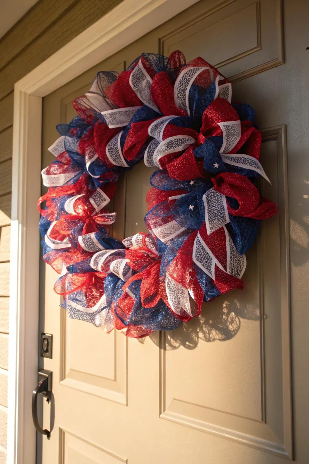 A bold netting wreath that commands attention with patriotic flair.