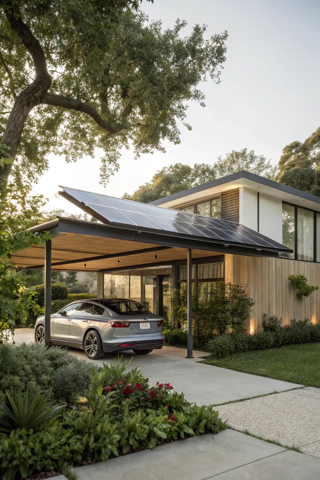 A solar-powered carport offers both protection and sustainable energy in one design.