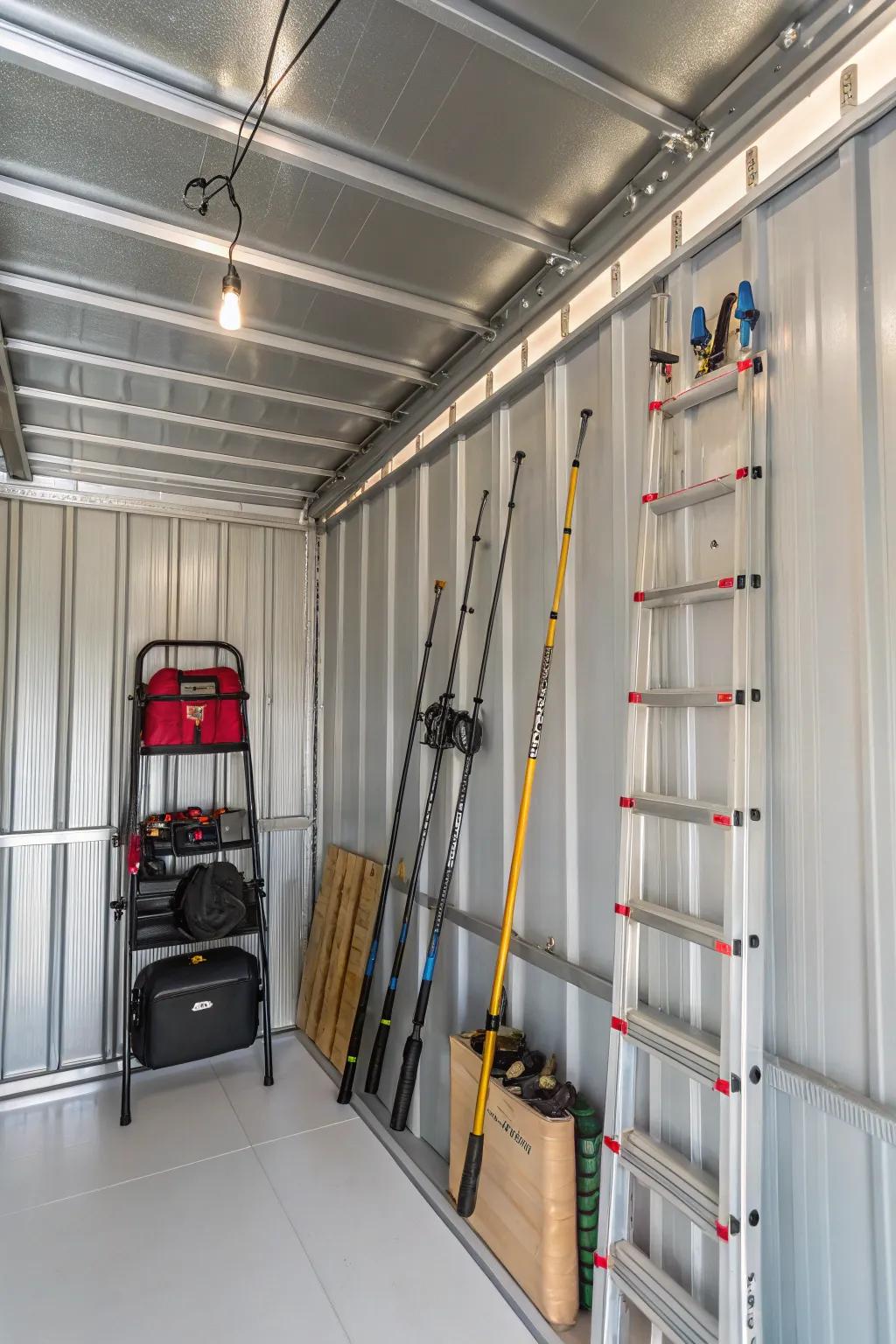 Overhead storage effectively maximizes vertical space.