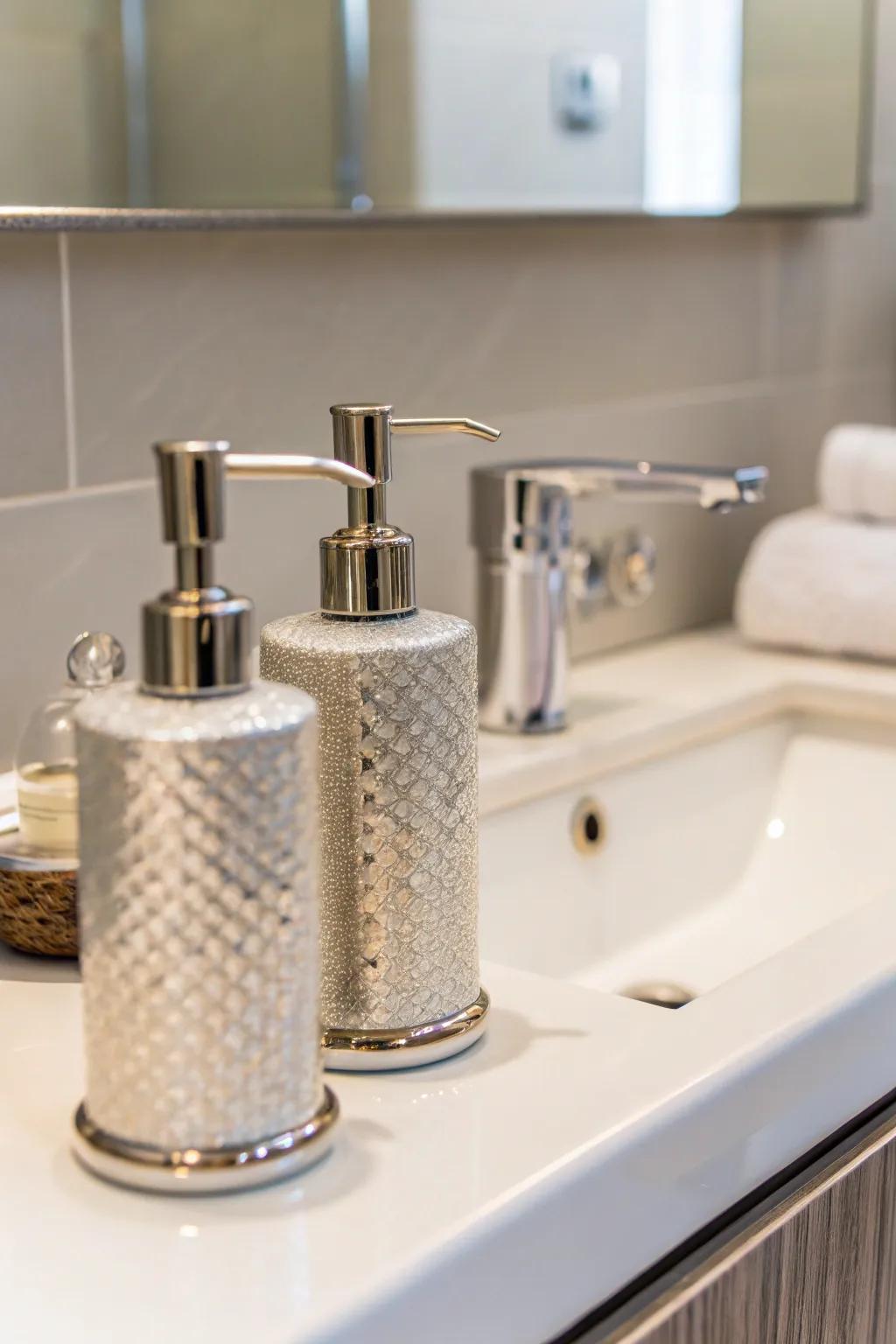 Coordinated pumps introduce an element of sophistication to the bathroom's design.
