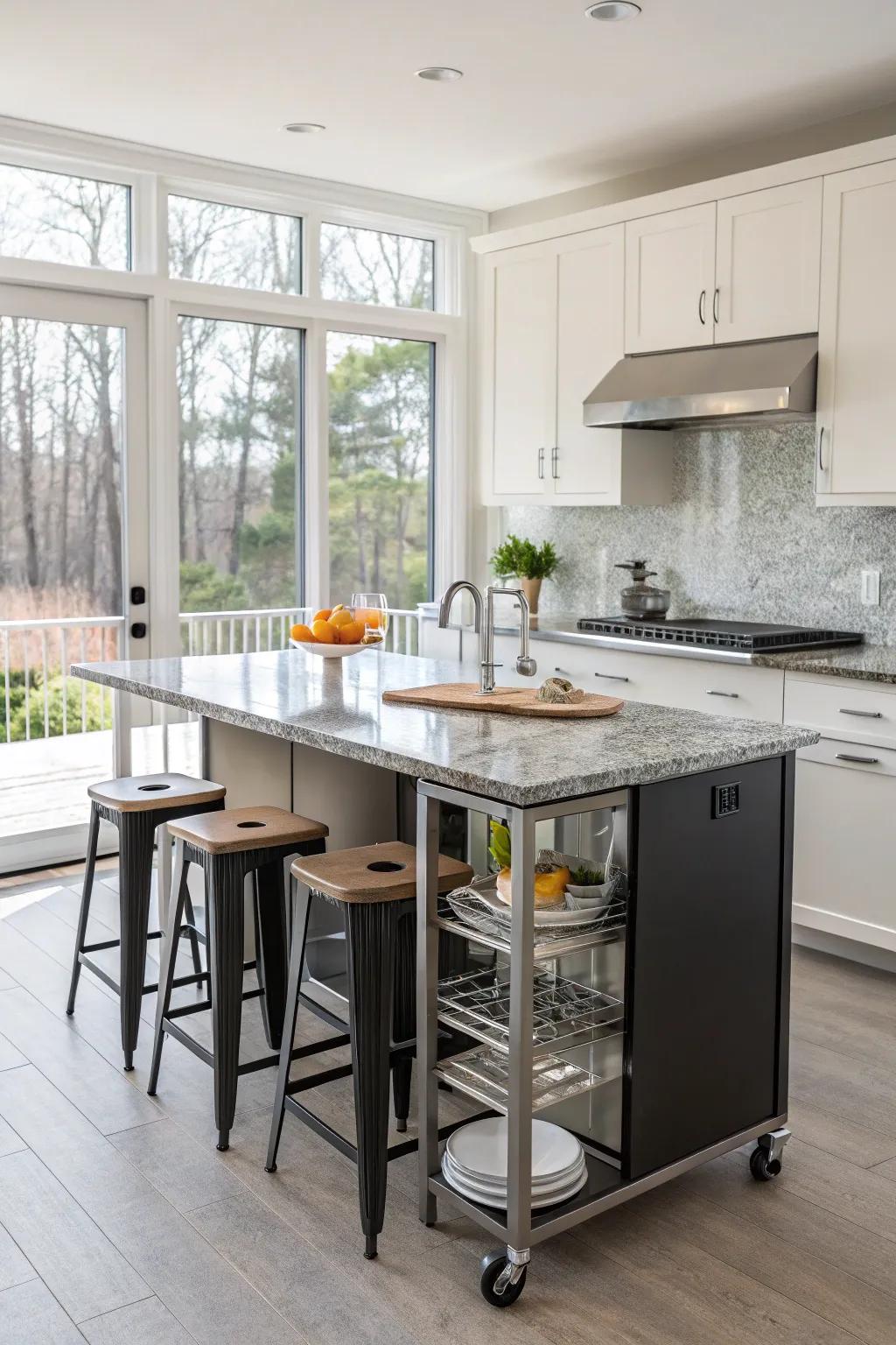 Savor relaxed dining around a mobile breakfast bar.