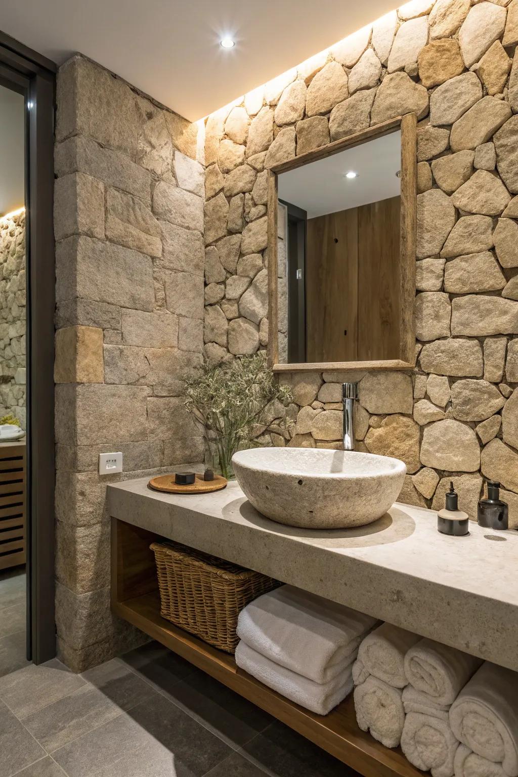 Quarry stone basins deliver an unmatched, opulent touch to bathroom decor.