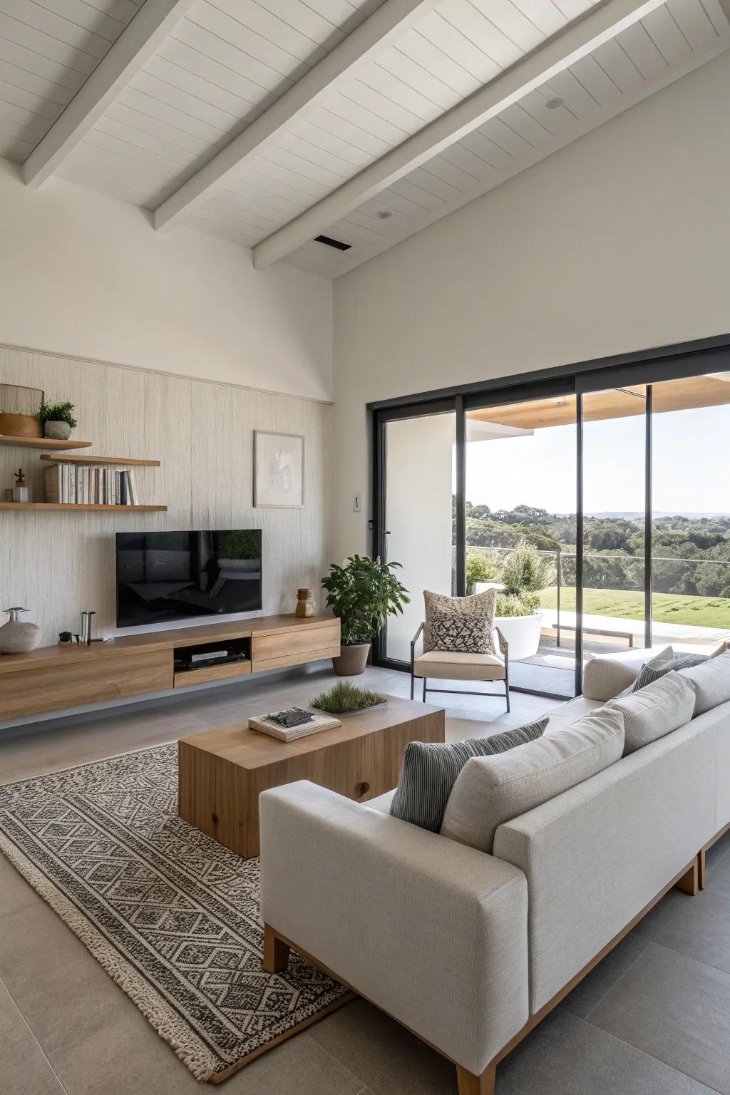 Elegant and refined minimalist furniture in a modern family room.