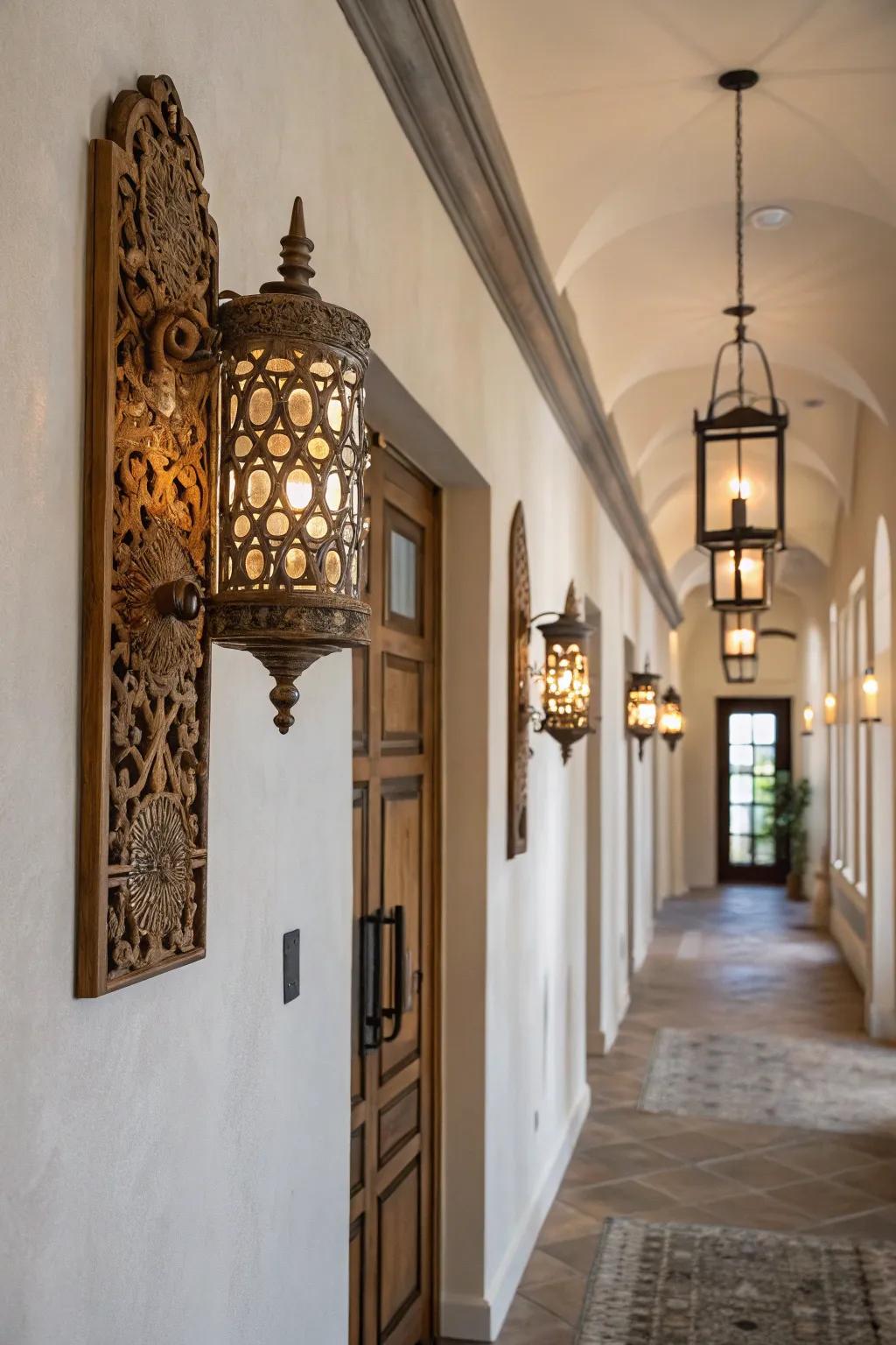 Combined material light fixtures add dimension to any space.