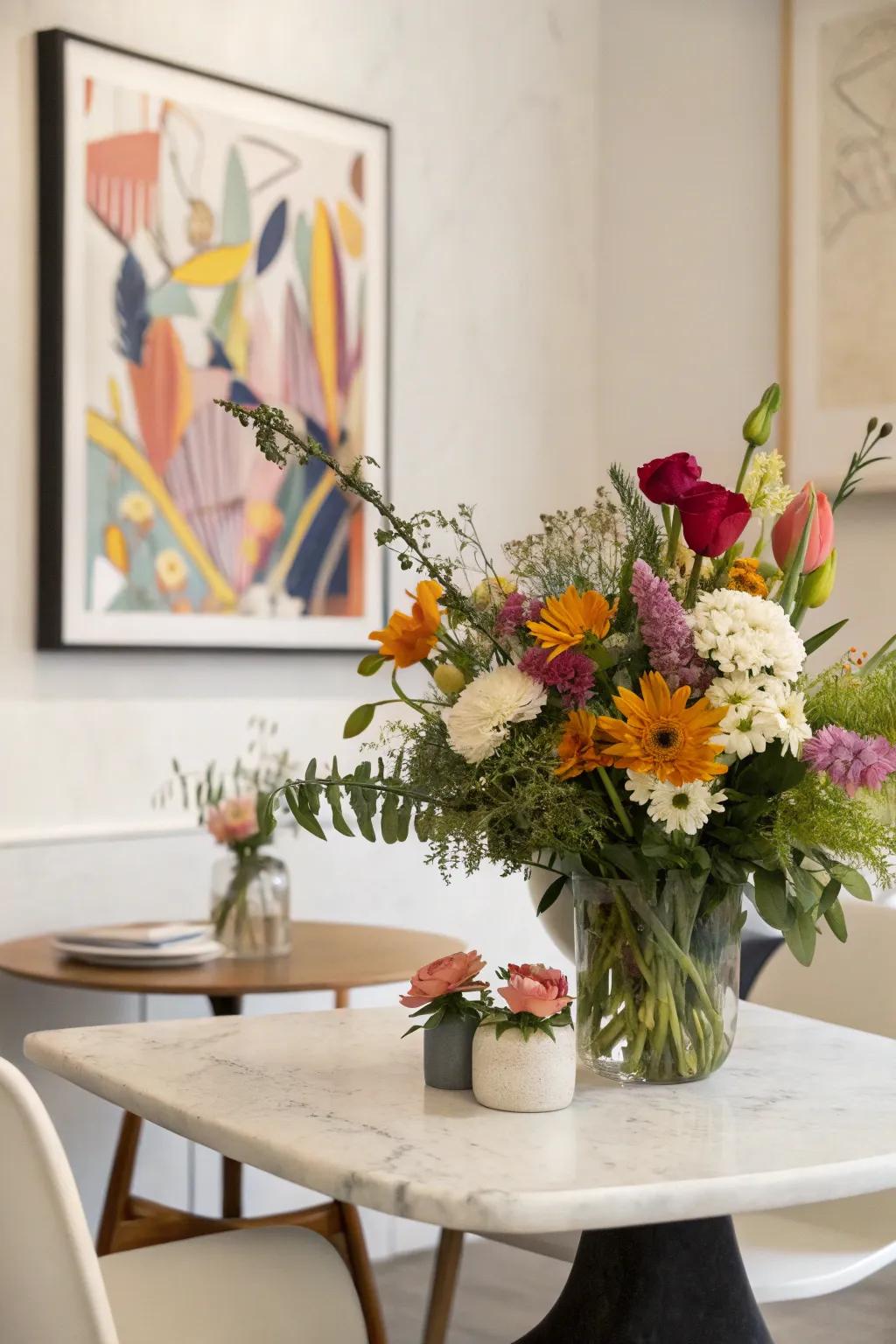 An asymmetric flower arrangement that delivers a modern aesthetic.