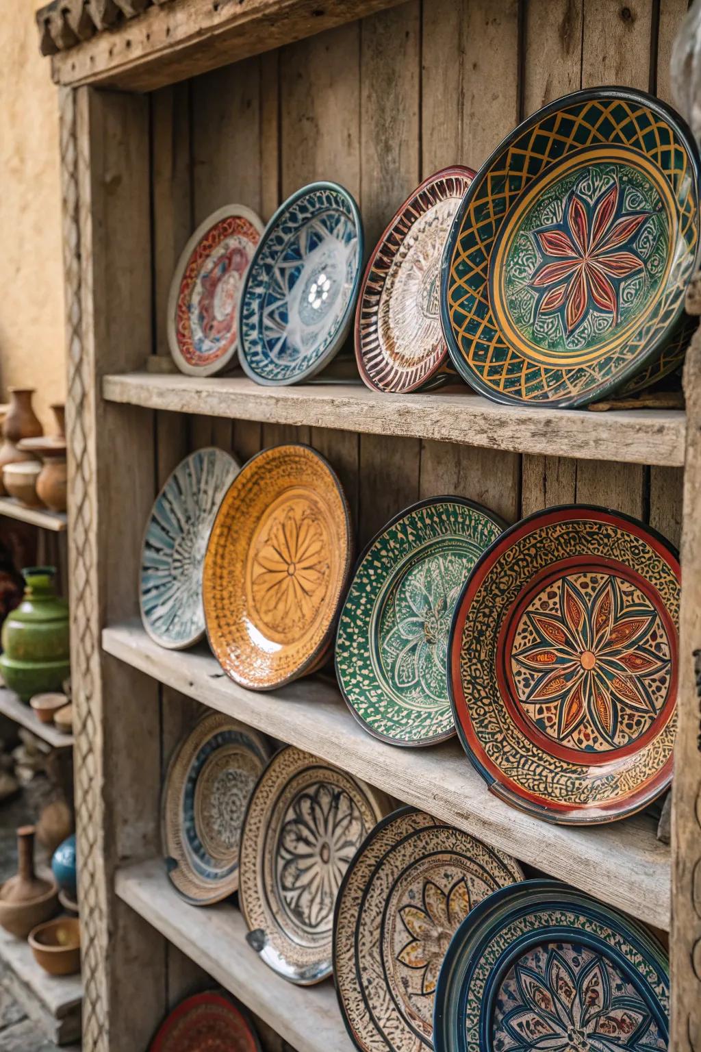 Detailed Moroccan plates infuse sophistication into any quarter.