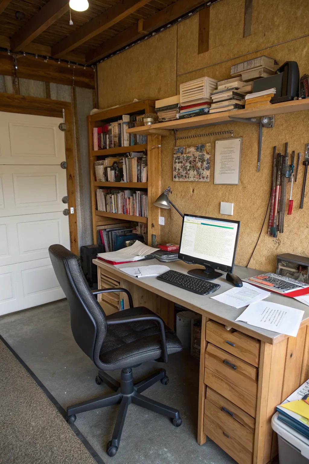 A garage turned into a quiet office space.