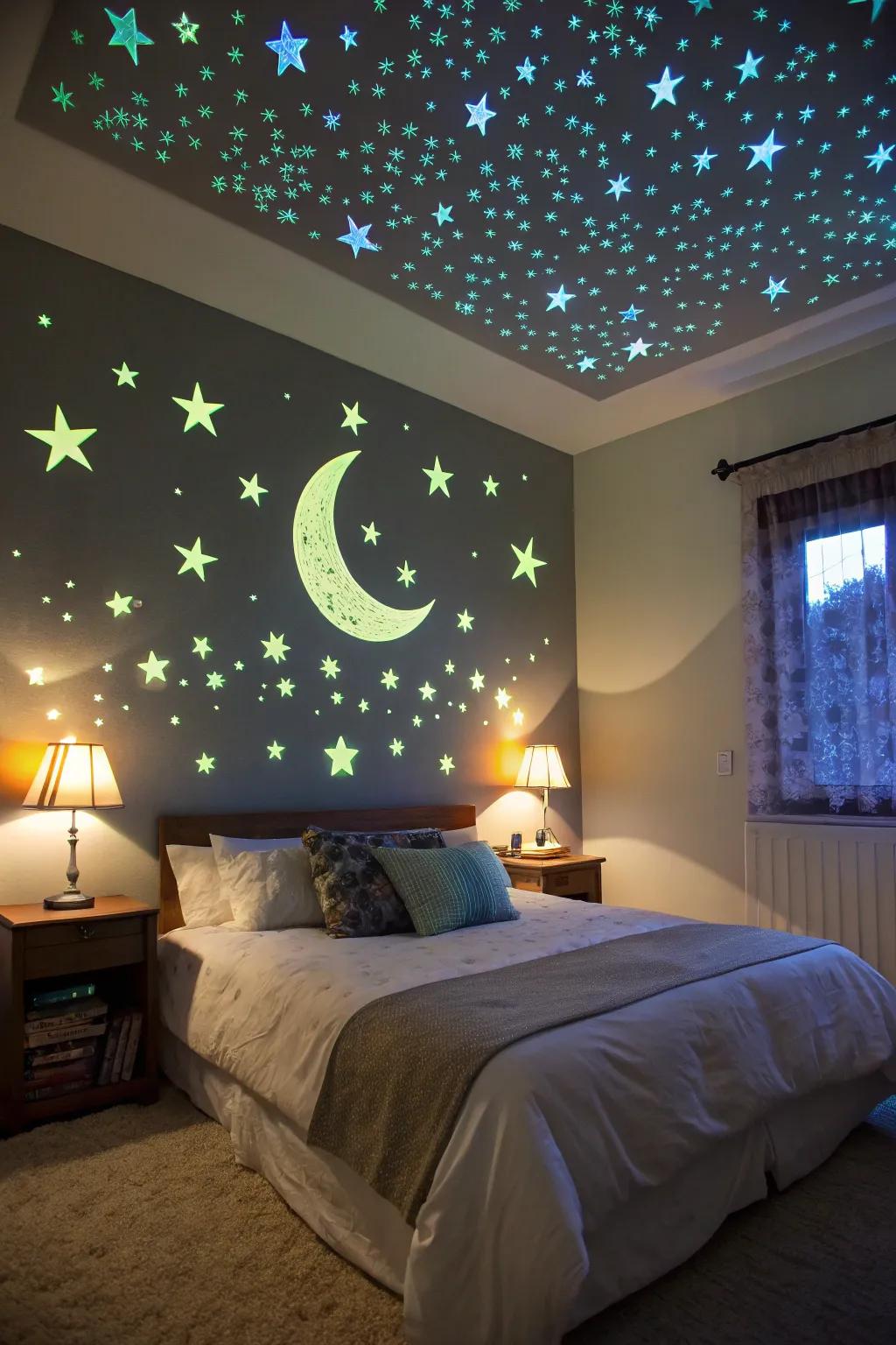 Sleep under a neon-lit sky.
