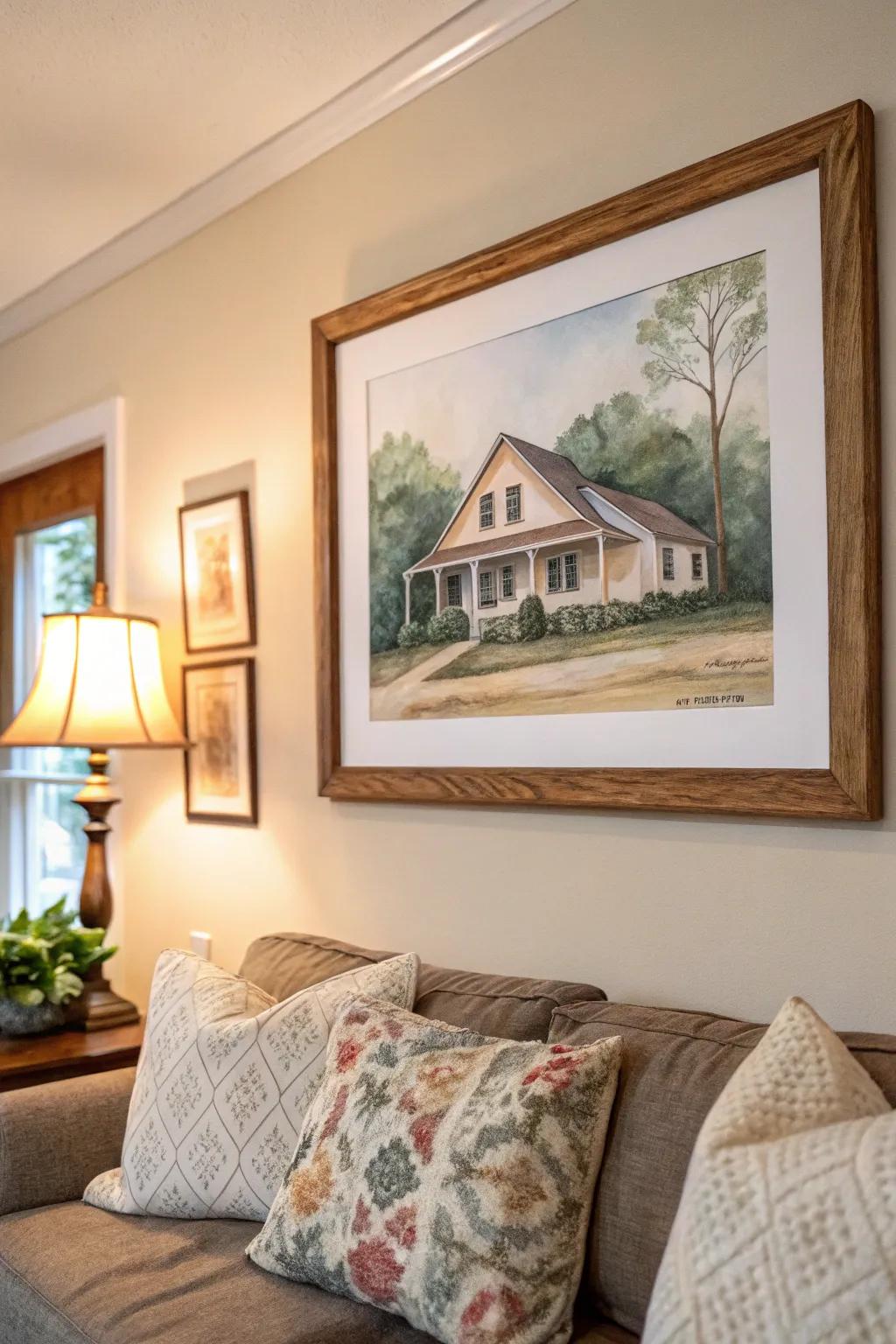 A custom home portrait adds a personal touch to any home.
