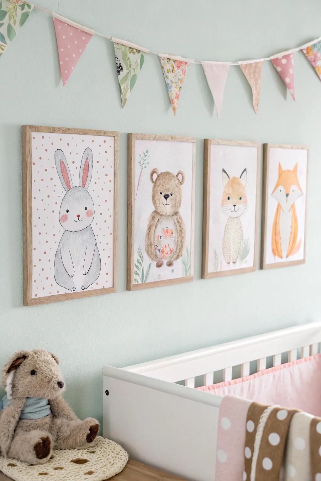 Enchanting embellishments create a playful and magical setting in a twin nursery.