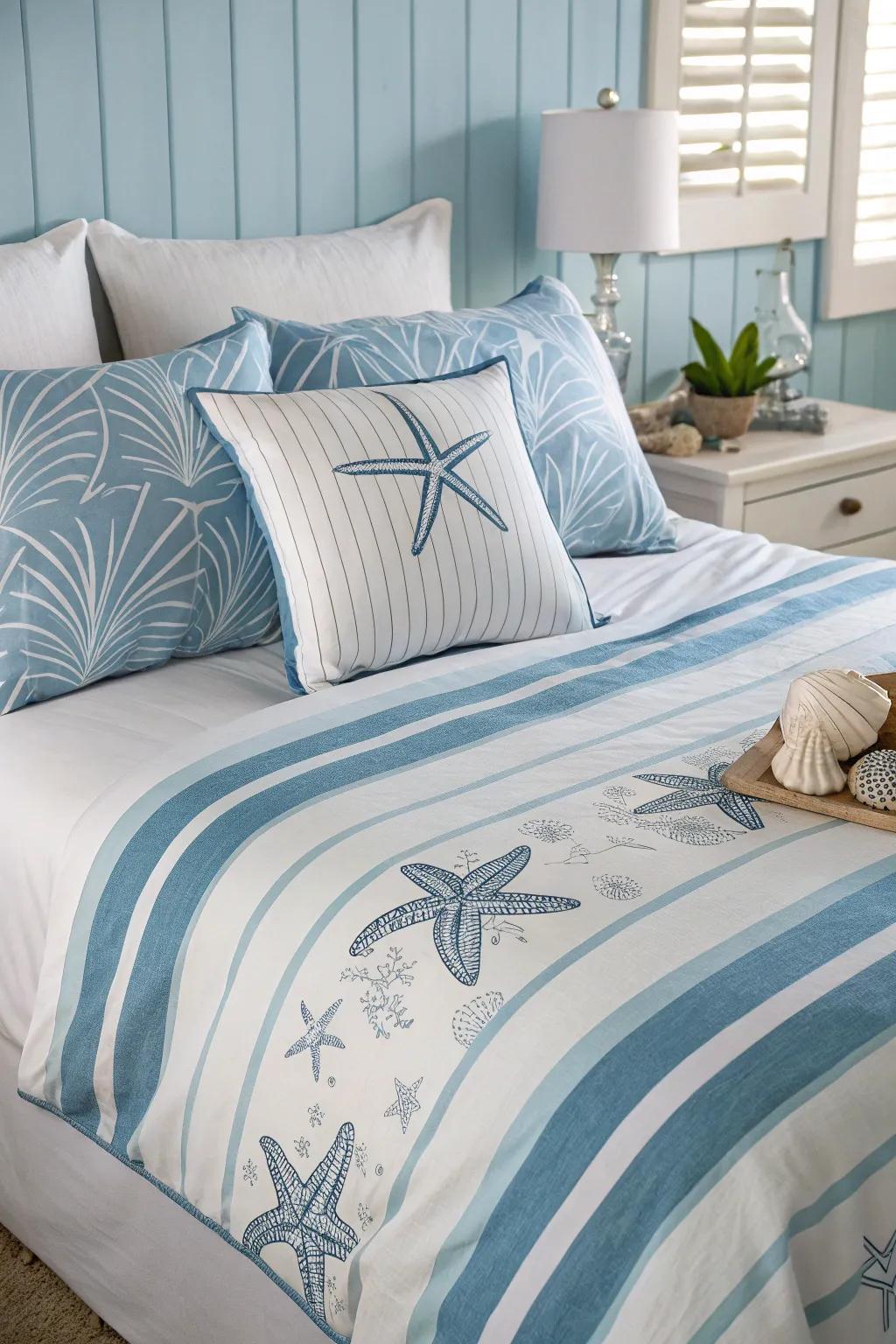 Ocean-themed bedding can transform your sleeping space into a coastal haven.