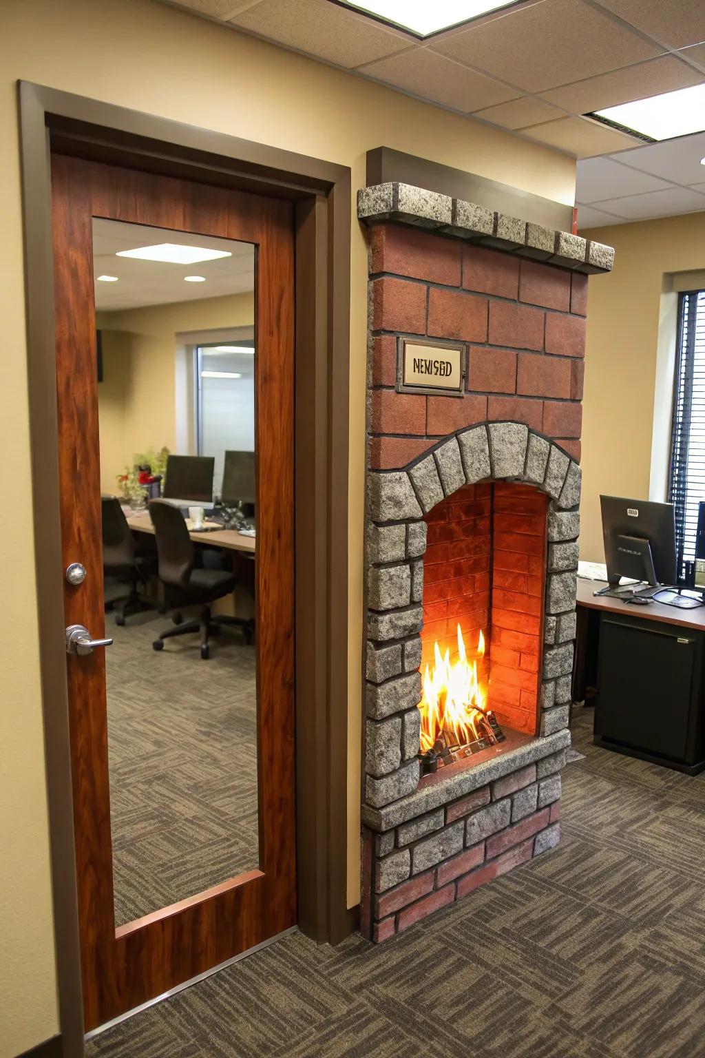 Heat up your workplace with a hearth-themed door.